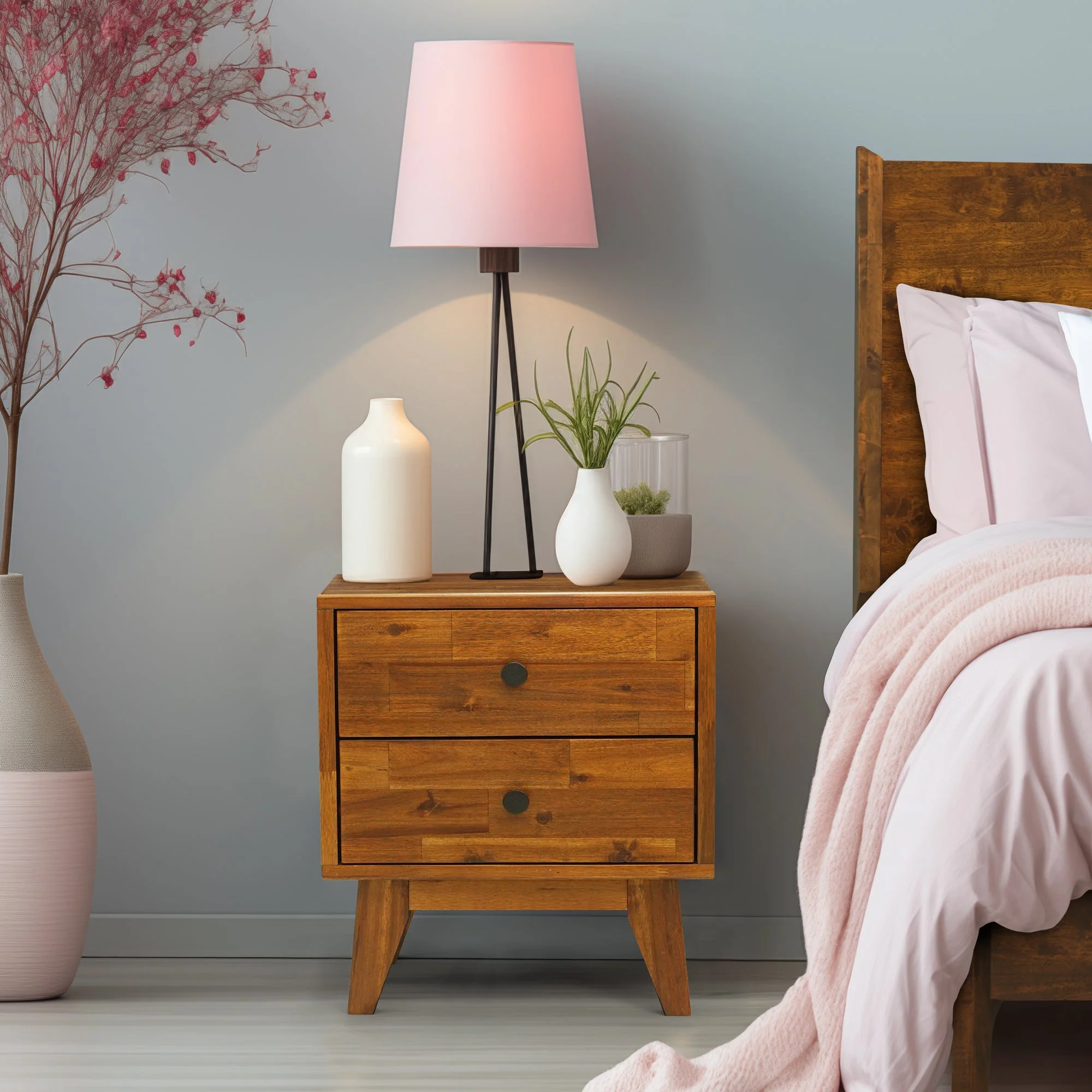 Acacia Silvia 2-Drawer Solid Wood Nightstand for Modern Bedrooms - Image 2