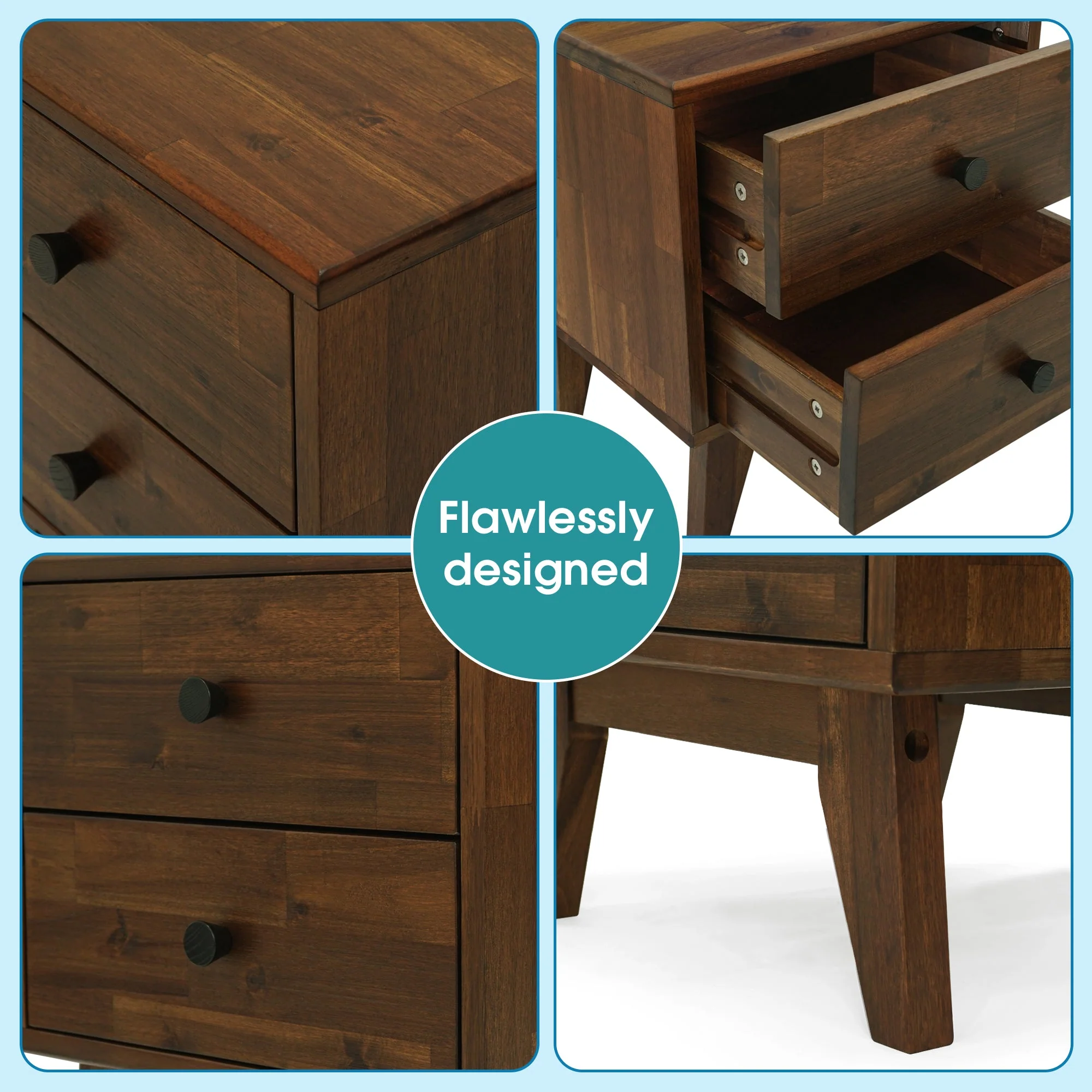 Acacia Silvia 2-Drawer Solid Wood Nightstand for Modern Bedrooms - Image 22