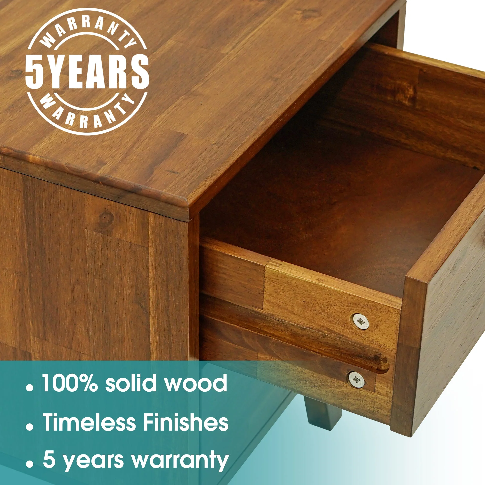 Acacia Silvia 2-Drawer Solid Wood Nightstand for Modern Bedrooms - Image 5