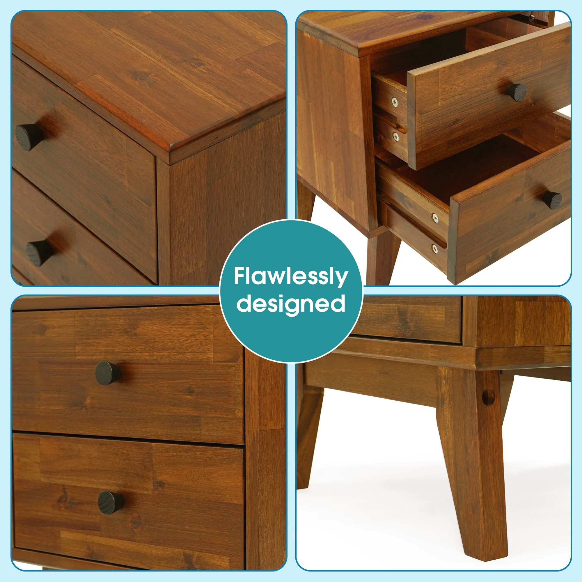 Acacia Silvia 2-Drawer Solid Wood Nightstand for Modern Bedrooms - Image 6