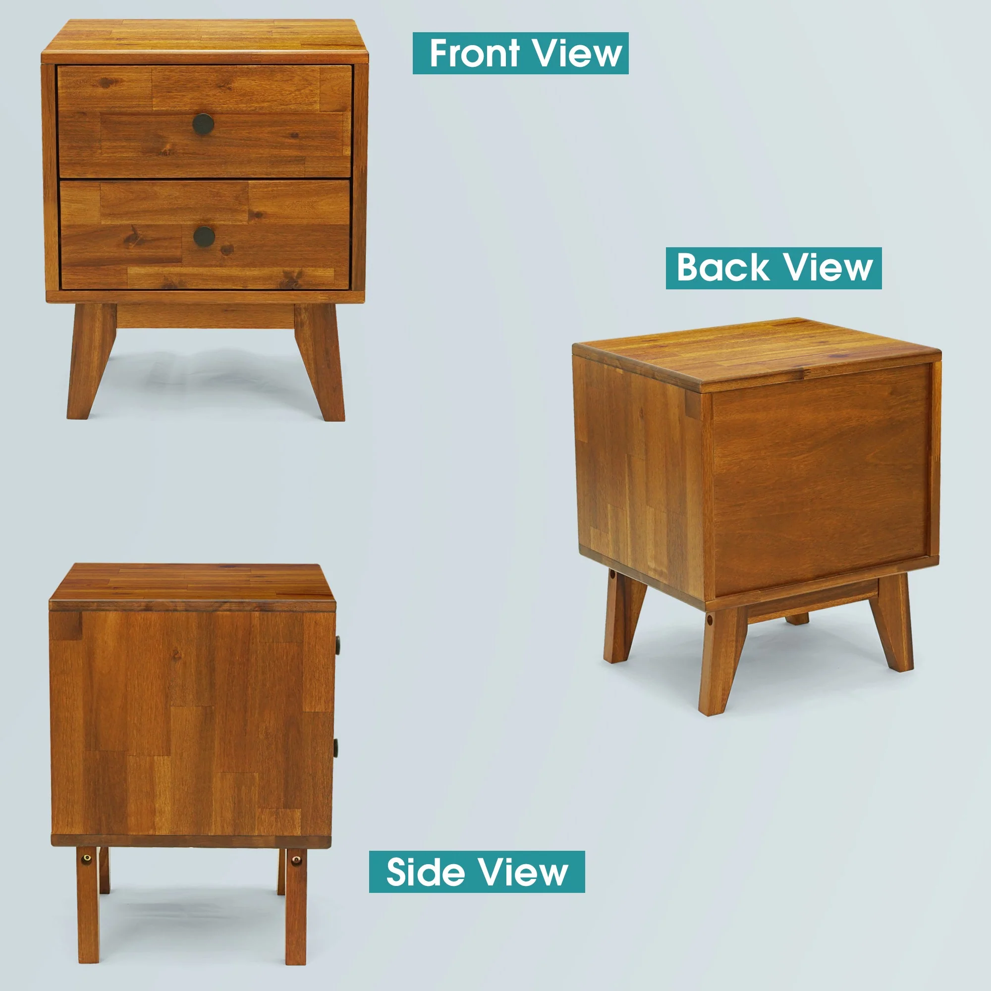 Acacia Silvia 2-Drawer Solid Wood Nightstand for Modern Bedrooms - Image 8