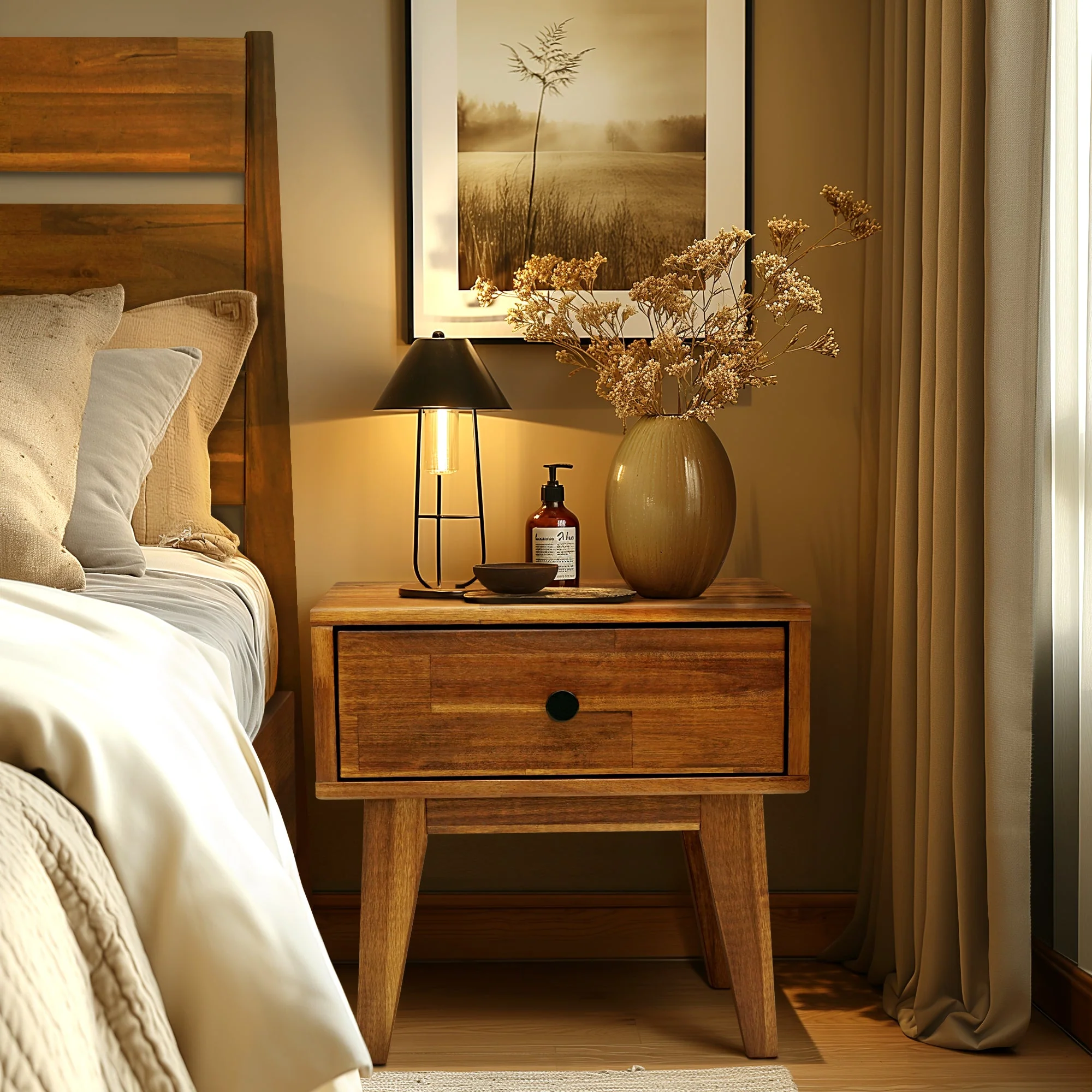 Acacia Sofia 1-Drawer Solid Wood Nightstand for Stylish Storage - Image 10