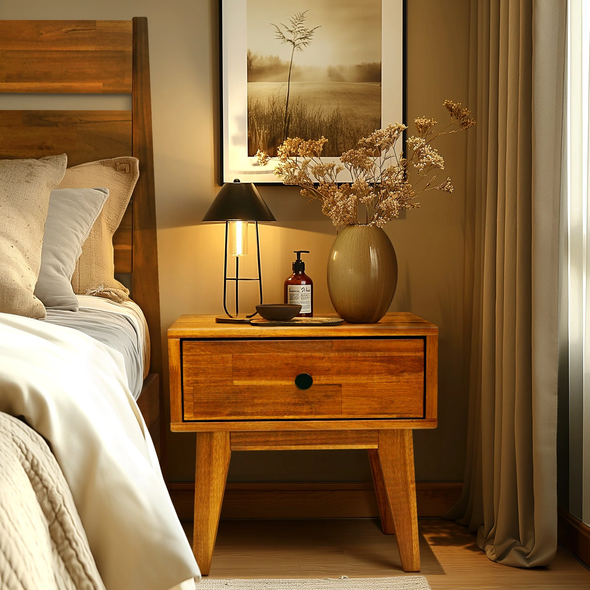 Acacia Sofia 1-Drawer Solid Wood Nightstand for Stylish Storage - Image 2