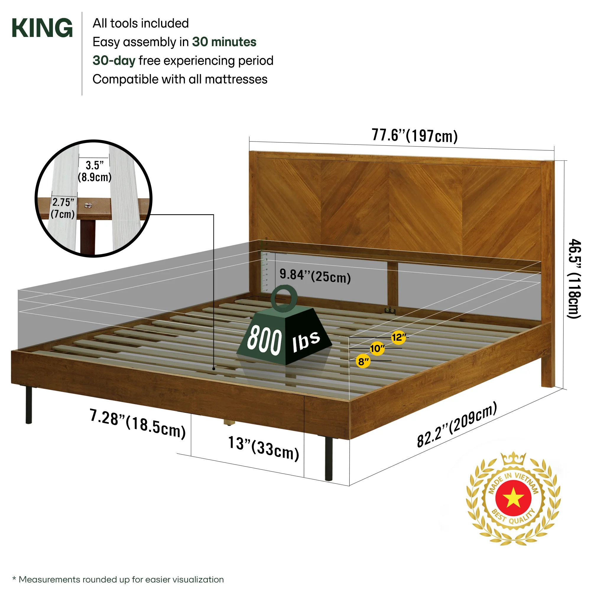 Acacia Solid Wood Bed Frame - Alander Deluxe Platform Bed - Image 13