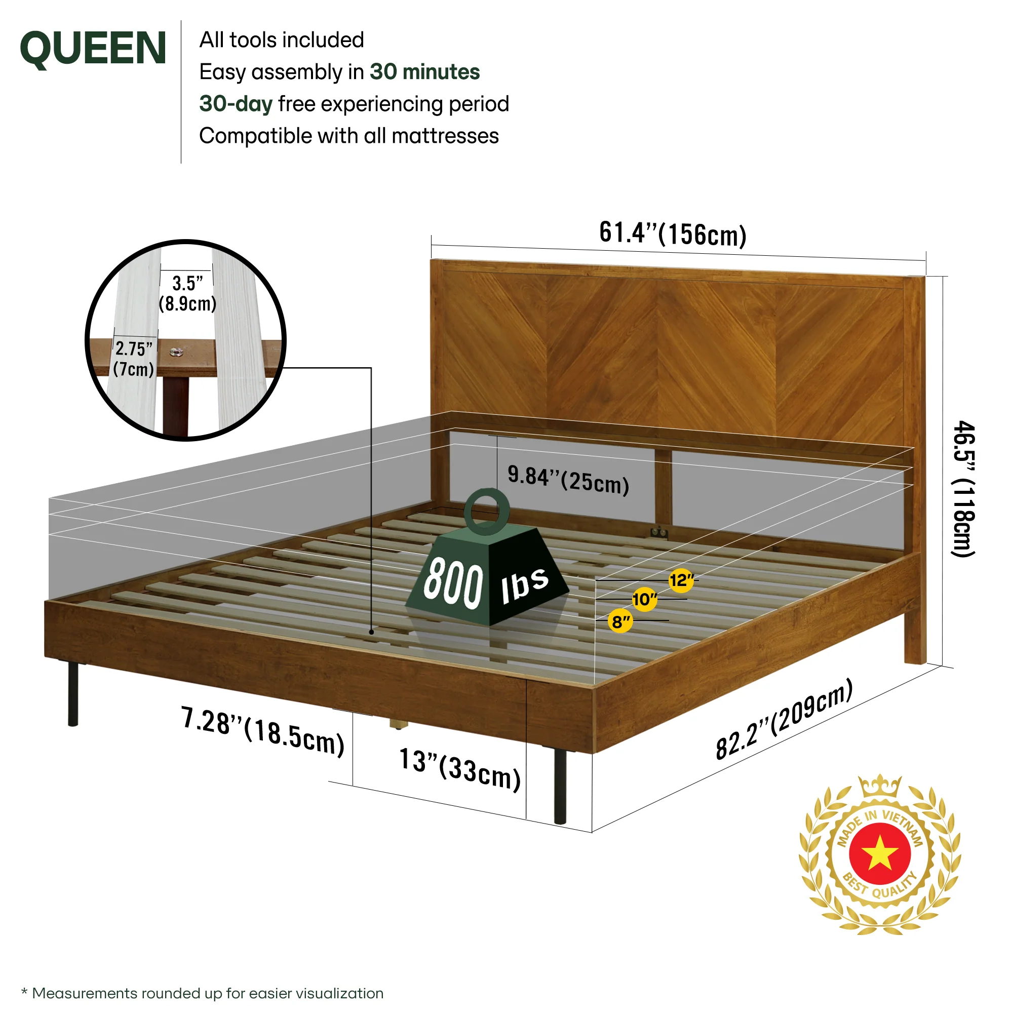 Acacia Solid Wood Bed Frame - Alander Deluxe Platform Bed - Image 14