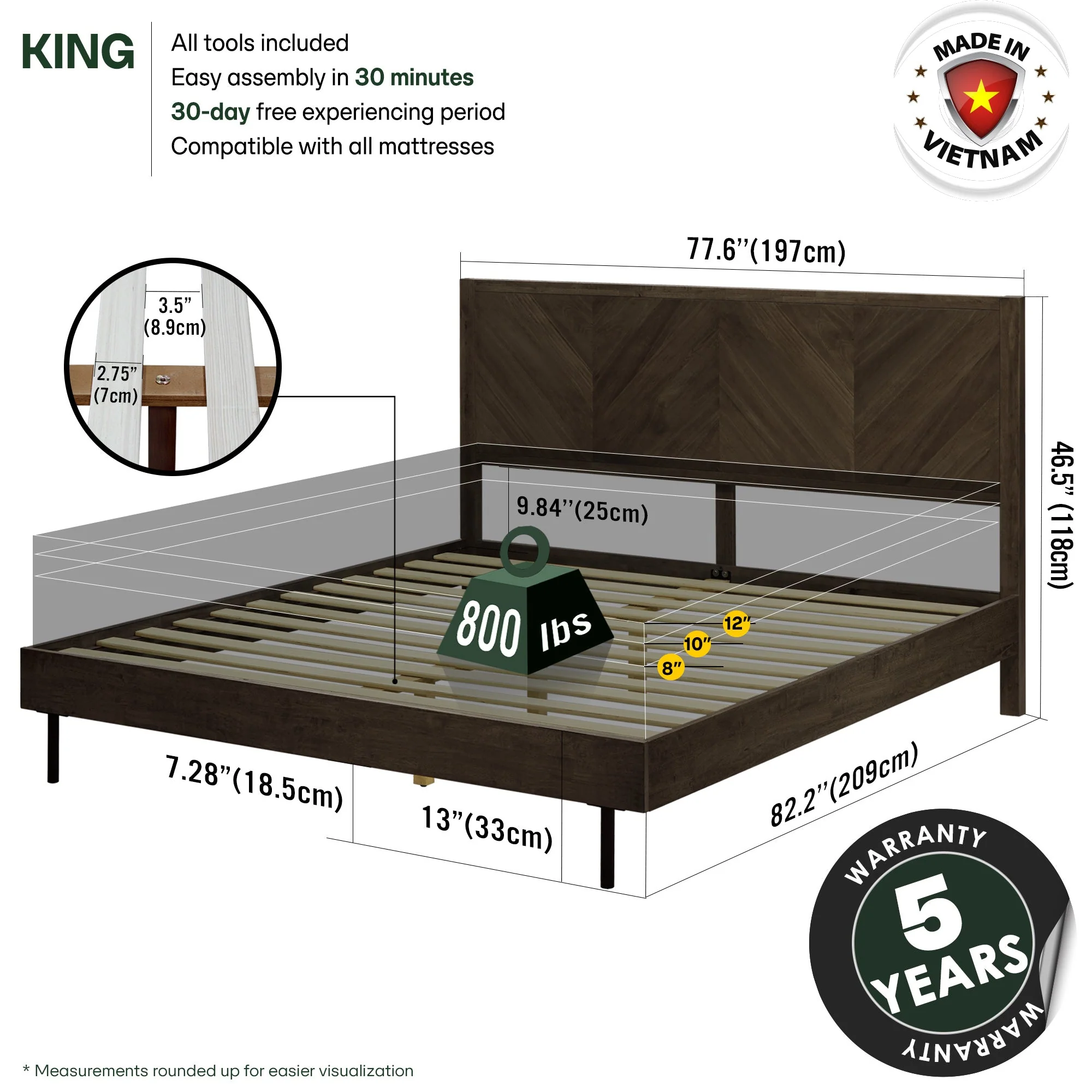 Acacia Solid Wood Bed Frame - Alander Deluxe Platform Bed - Image 3