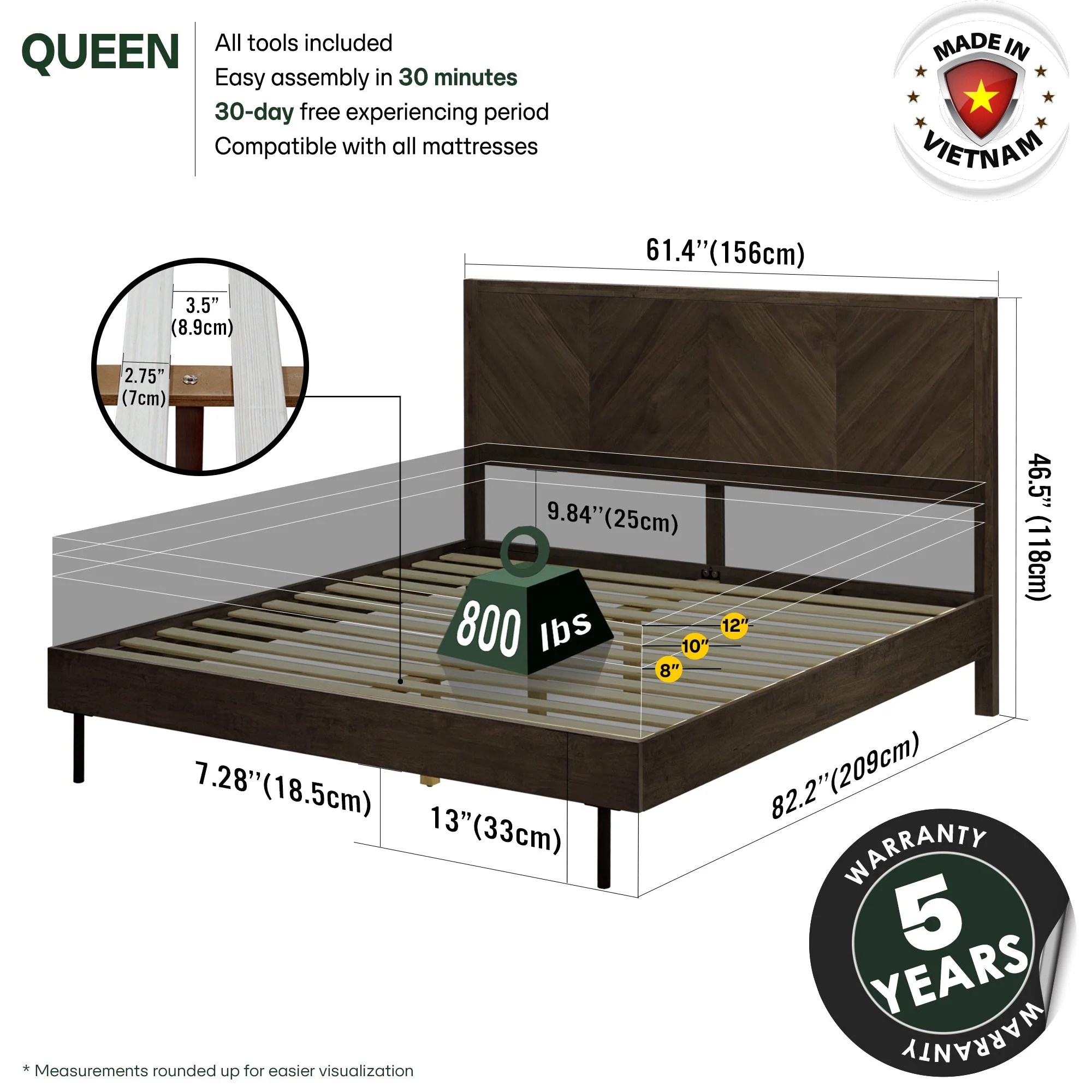 Acacia Solid Wood Bed Frame - Alander Deluxe Platform Bed - Image 4