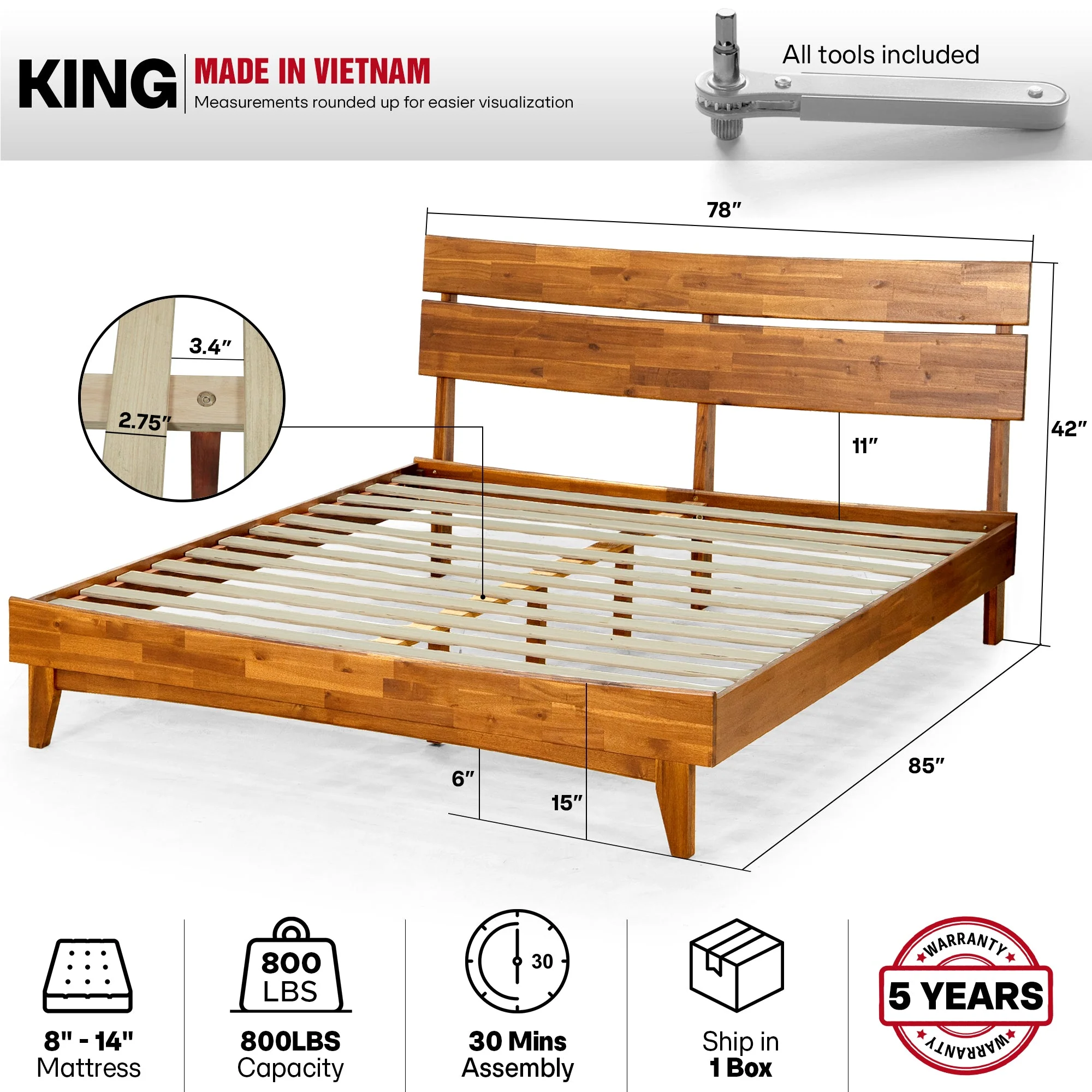 Acacia Solid Wood Bed Frame - Aurora Style for a Stylish Bedroom - Image 29