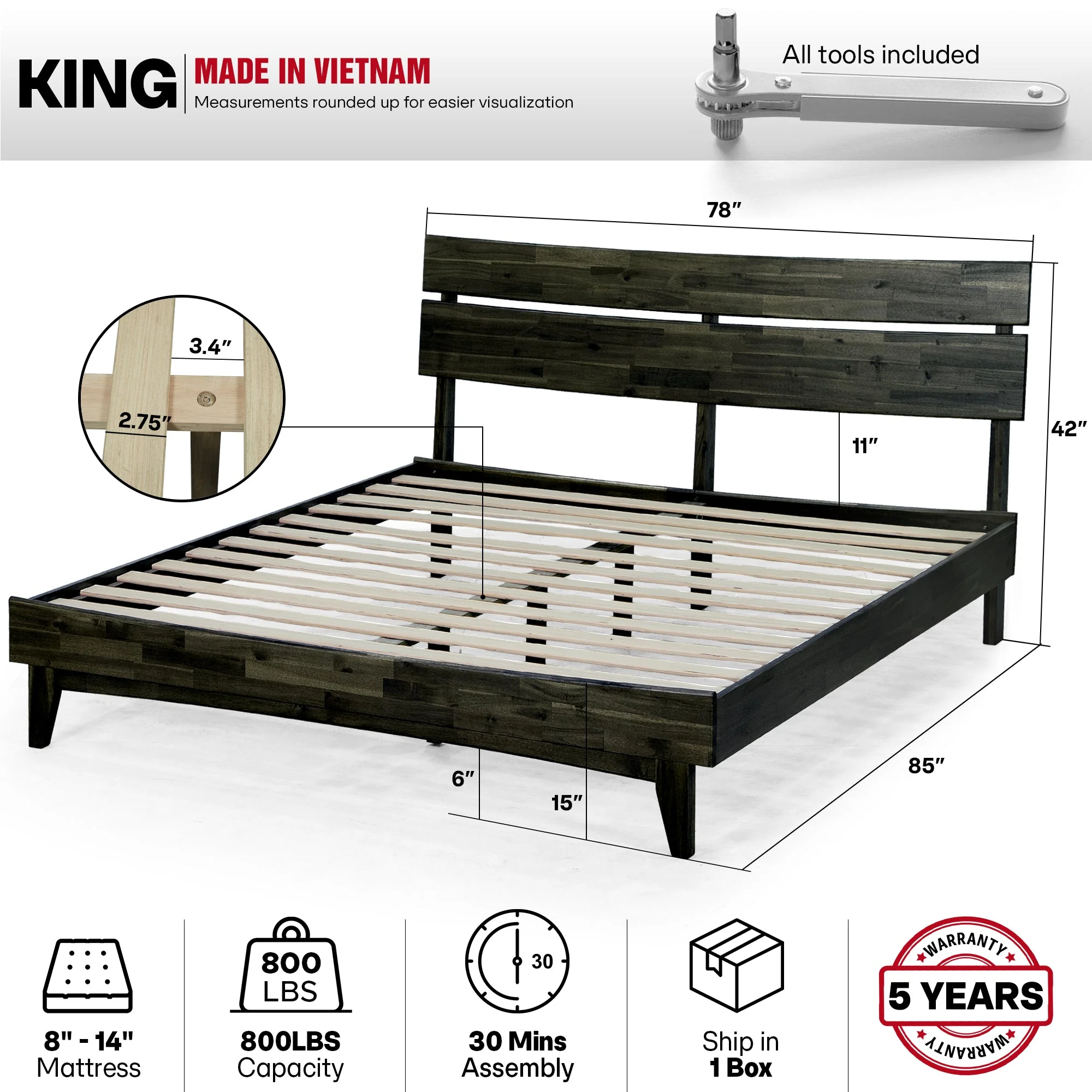 Acacia Solid Wood Bed Frame - Aurora Style for a Stylish Bedroom - Image 3