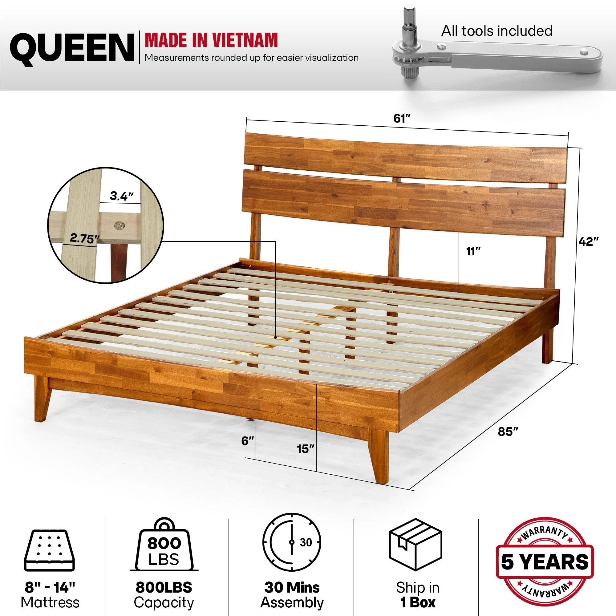 Acacia Solid Wood Bed Frame - Aurora Style for a Stylish Bedroom - Image 30