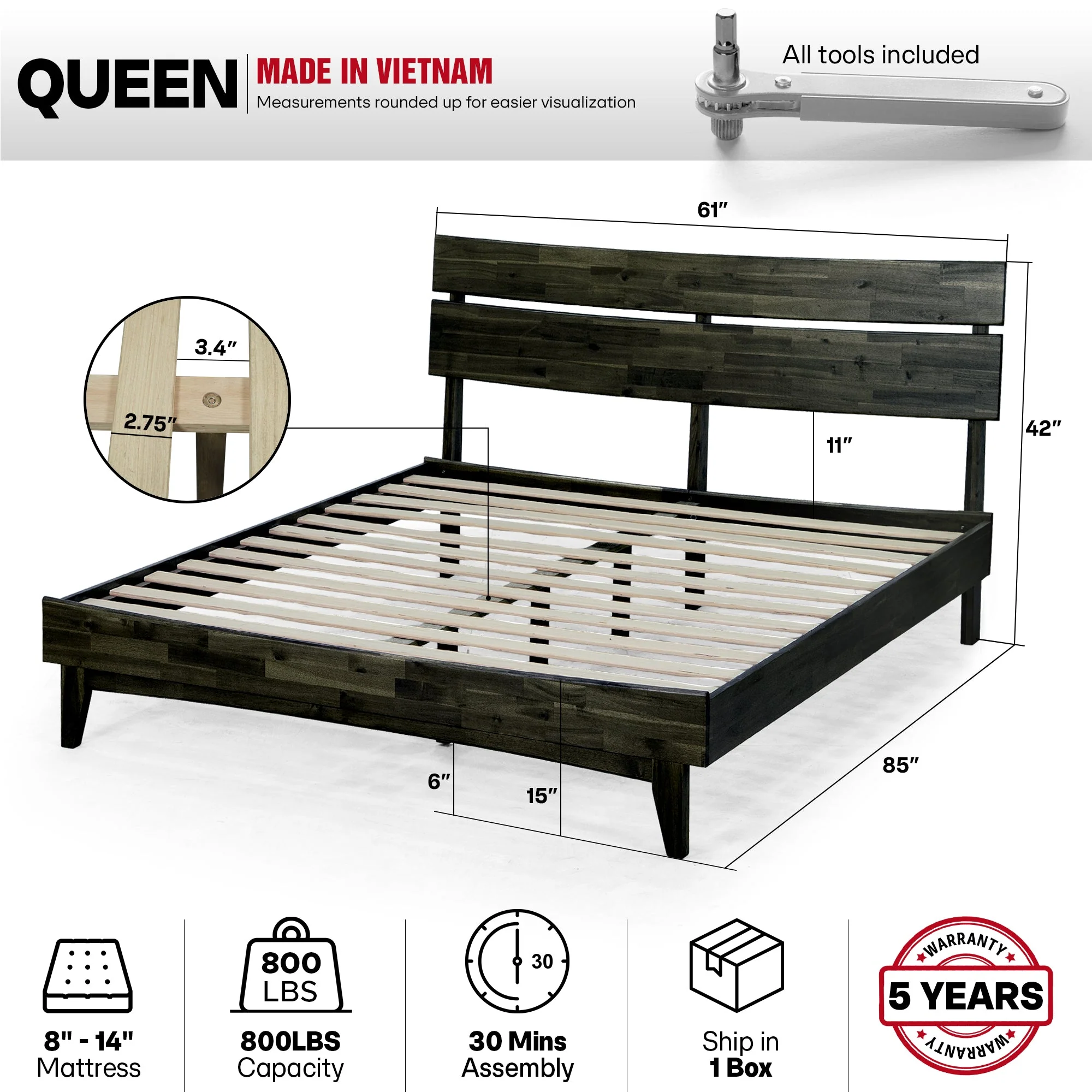 Acacia Solid Wood Bed Frame - Aurora Style for a Stylish Bedroom - Image 4