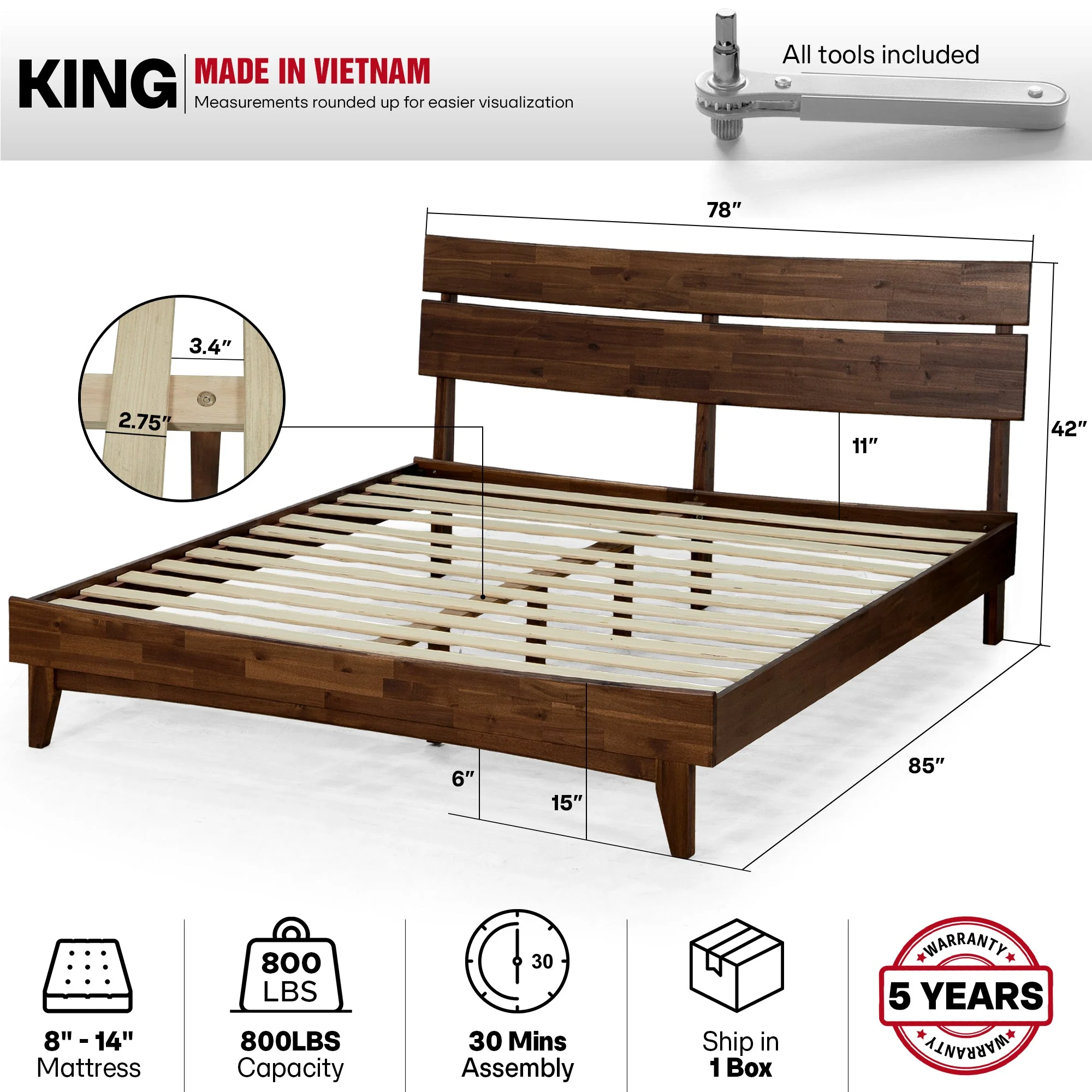 Acacia Solid Wood Bed Frame - Aurora Style for a Stylish Bedroom - Image 42