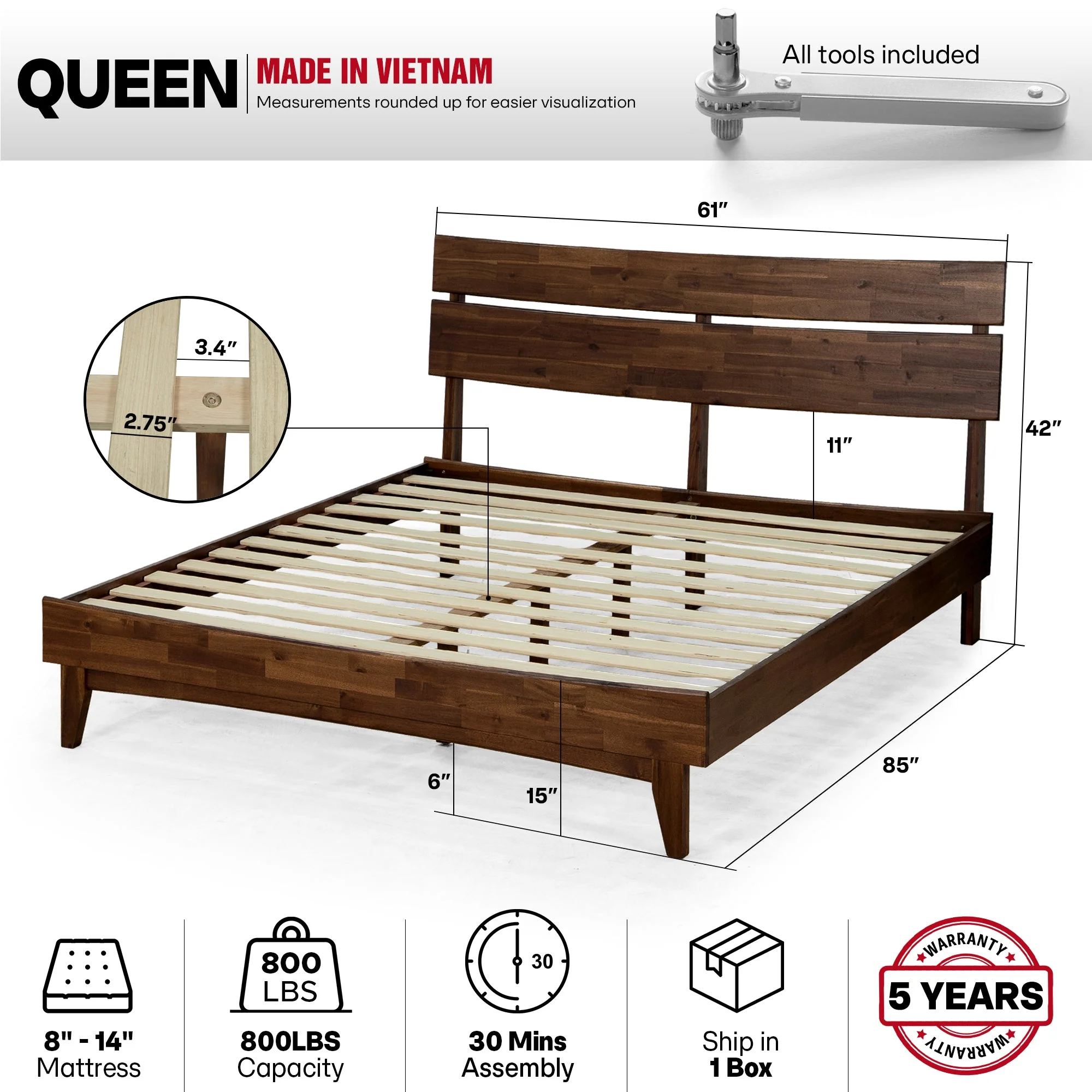 Acacia Solid Wood Bed Frame - Aurora Style for a Stylish Bedroom - Image 43