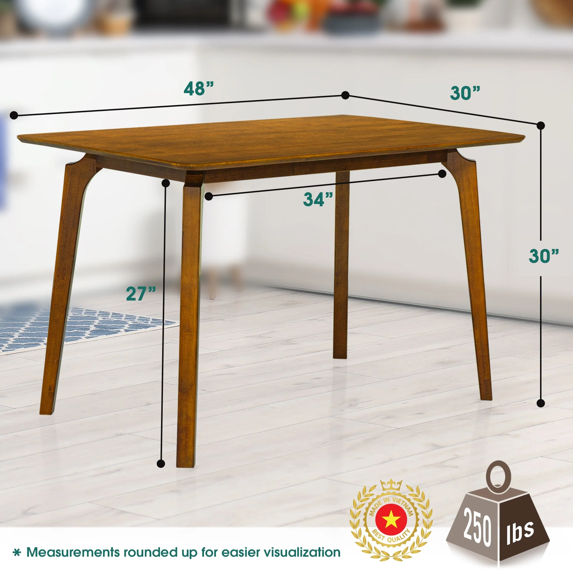 Acacia Verve 48" Solid Wood Dining Table - Ideal Kitchen Table for 4 - Image 2