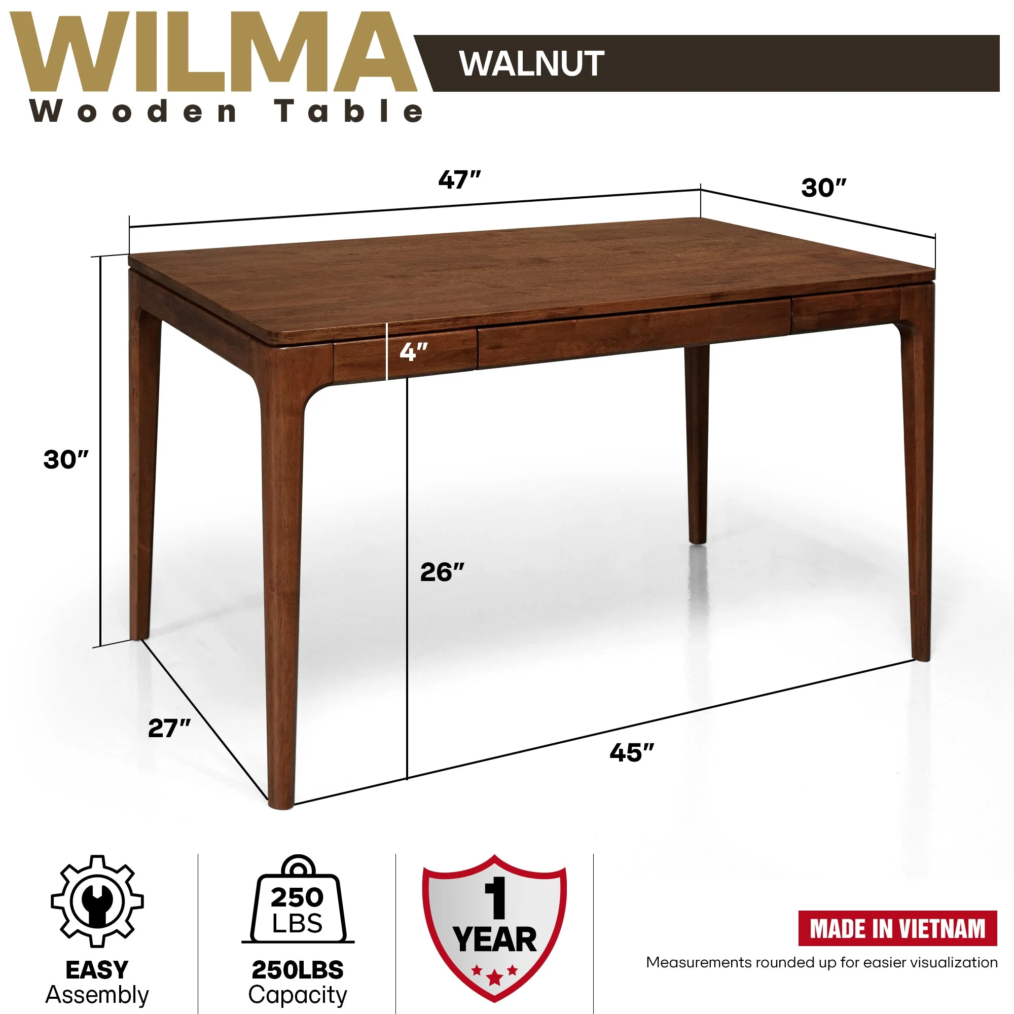 ACACIA Wilma 48” Rubber Wood Rectangular Writing Desk - Image 11