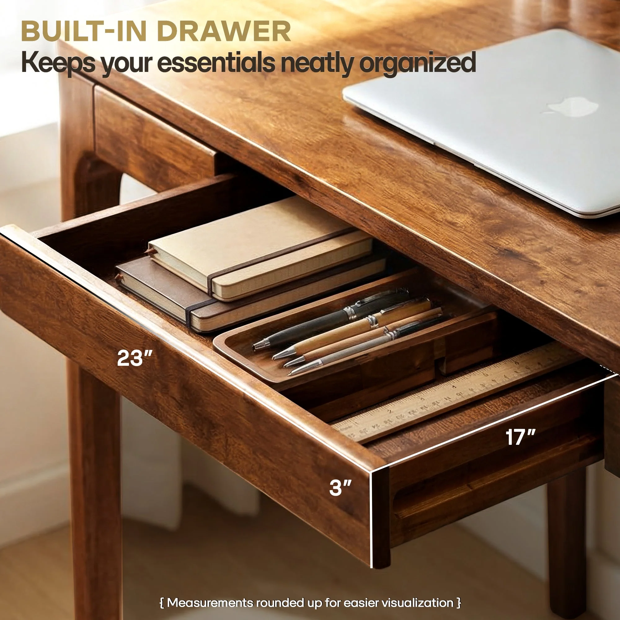 ACACIA Wilma 48” Rubber Wood Rectangular Writing Desk - Image 13