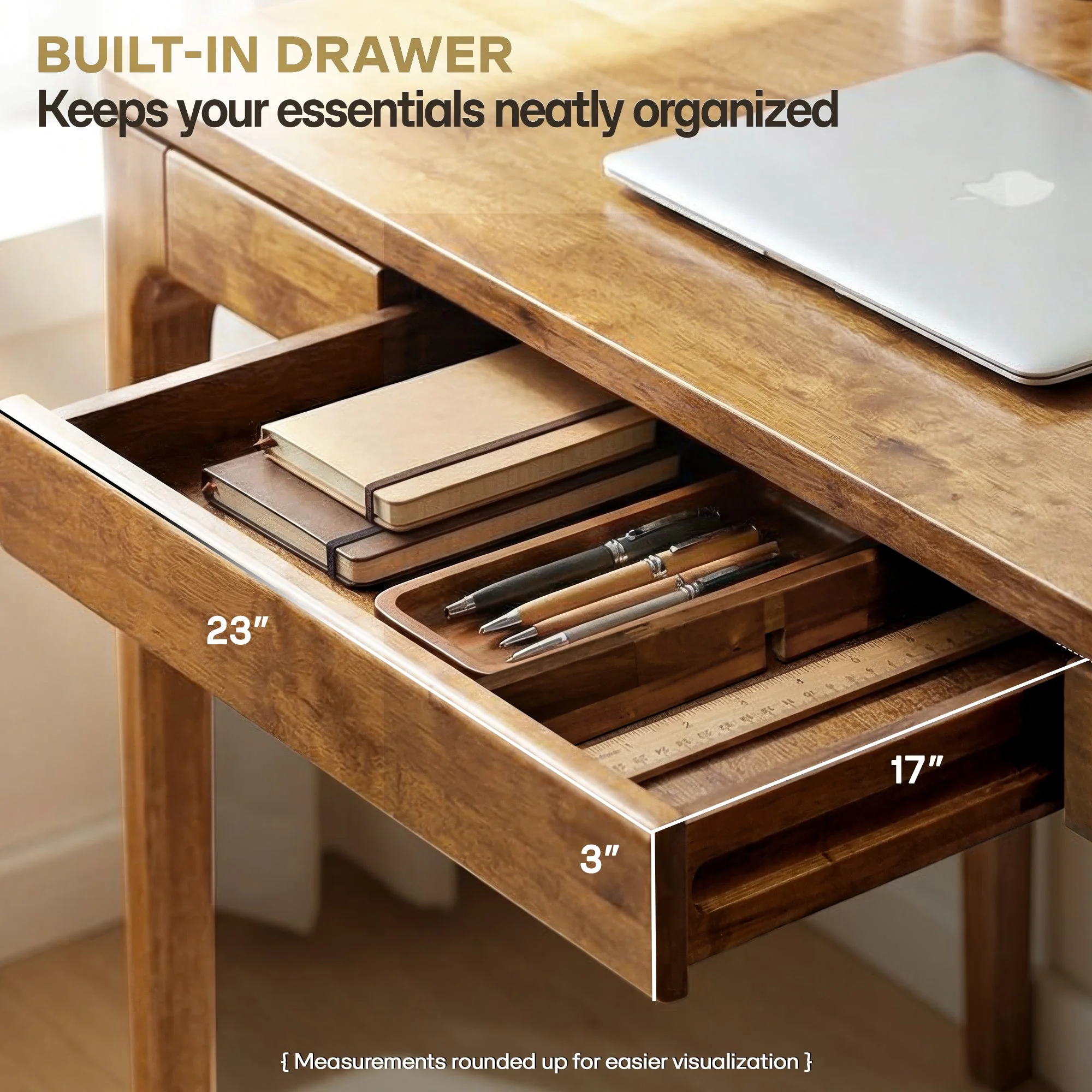 ACACIA Wilma 48” Rubber Wood Rectangular Writing Desk - Image 4