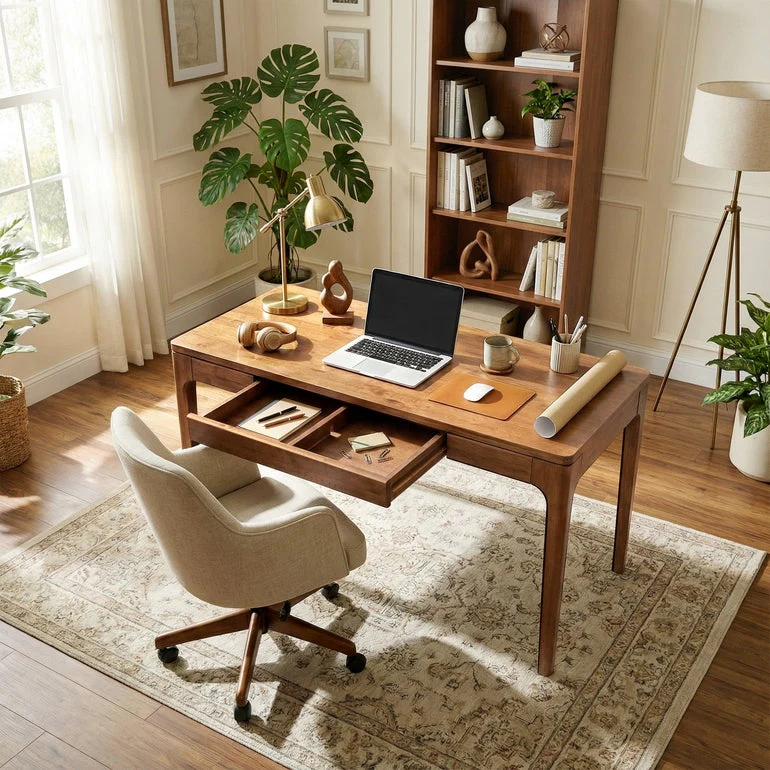 ACACIA Wilma 48” Rubber Wood Rectangular Writing Desk - Image 7