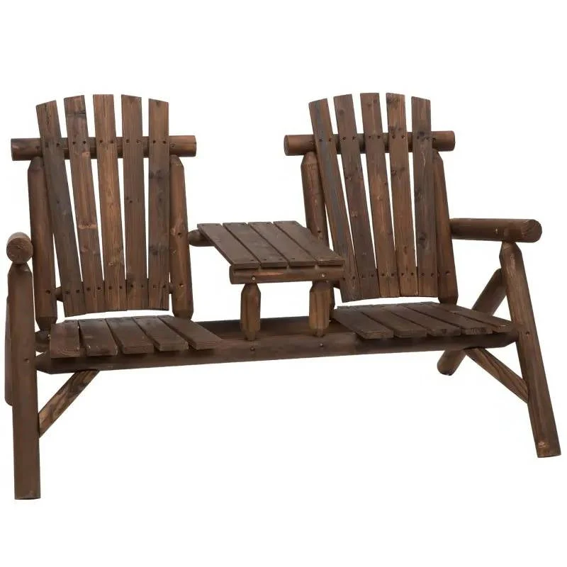 Adirondack Patio 2 Chair Lounger with Center Coffee Table Brown - Image 2
