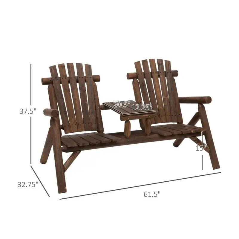 Adirondack Patio 2 Chair Lounger with Center Coffee Table Brown - Image 5