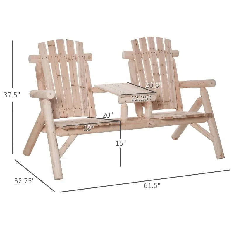Adirondack Patio 2 Chair Lounger with Center Coffee Table Natural - Image 5