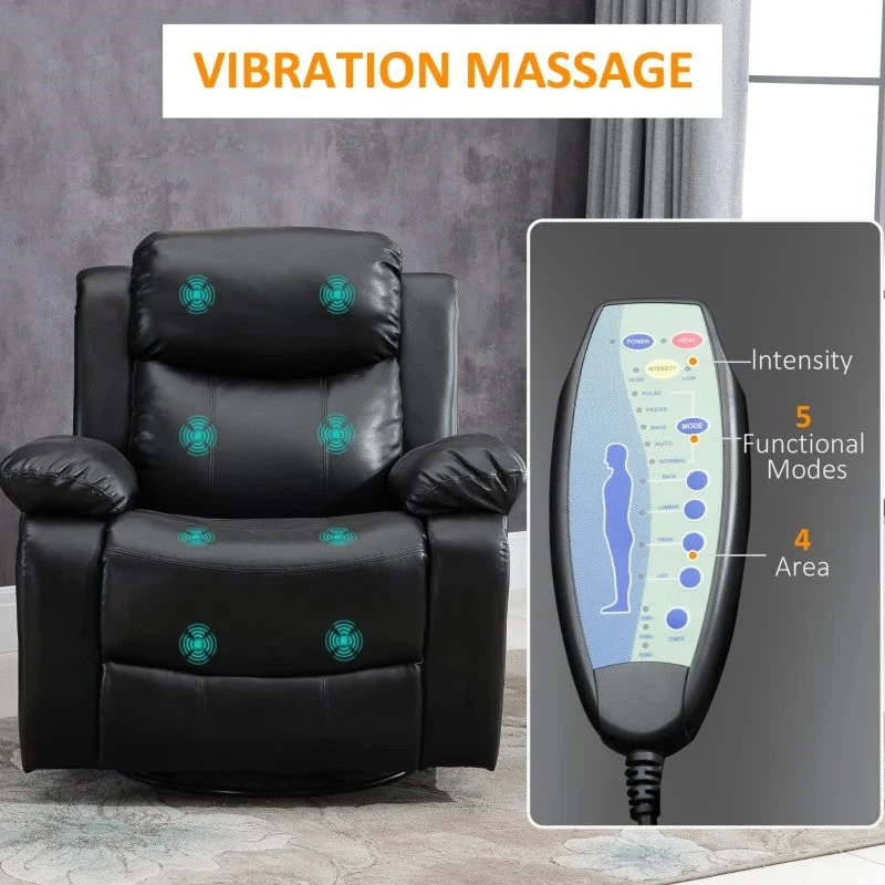 Adjustable Black Faux Leather Remote Massage Recliner Chair w/ Footrest - Image 2