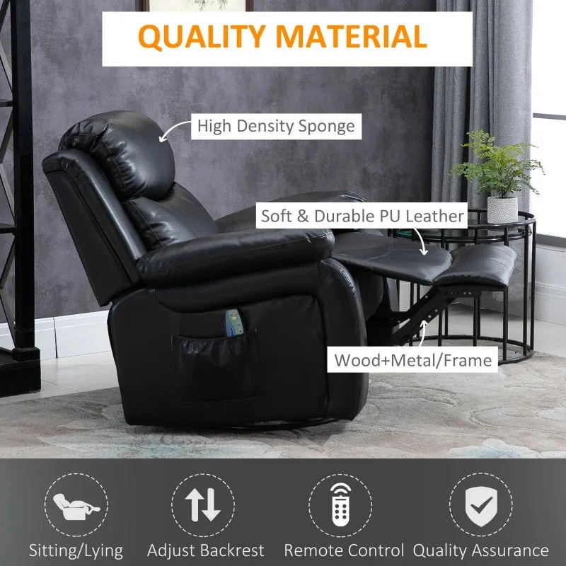 Adjustable Black Faux Leather Remote Massage Recliner Chair w/ Footrest - Image 3