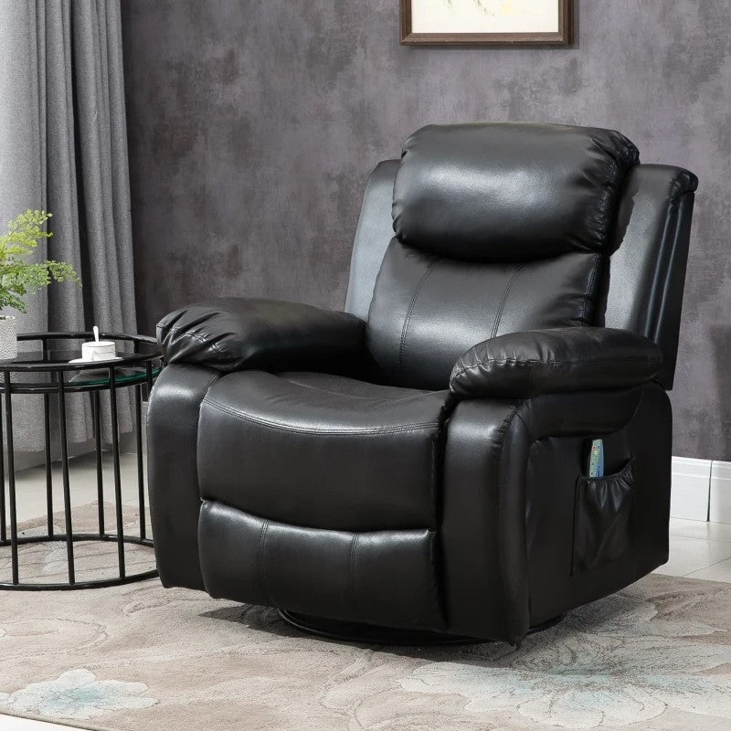 Adjustable Black Faux Leather Remote Massage Recliner Chair w/ Footrest - Image 4