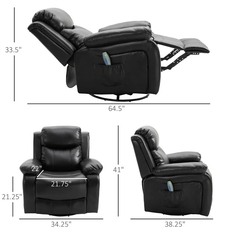 Adjustable Black Faux Leather Remote Massage Recliner Chair w/ Footrest - Image 5
