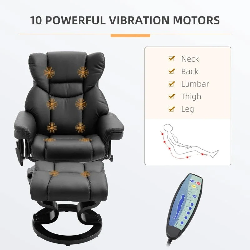 Adjustable Black Faux Leather Remote Massage Recliner Chair w/ Ottoman - Image 2