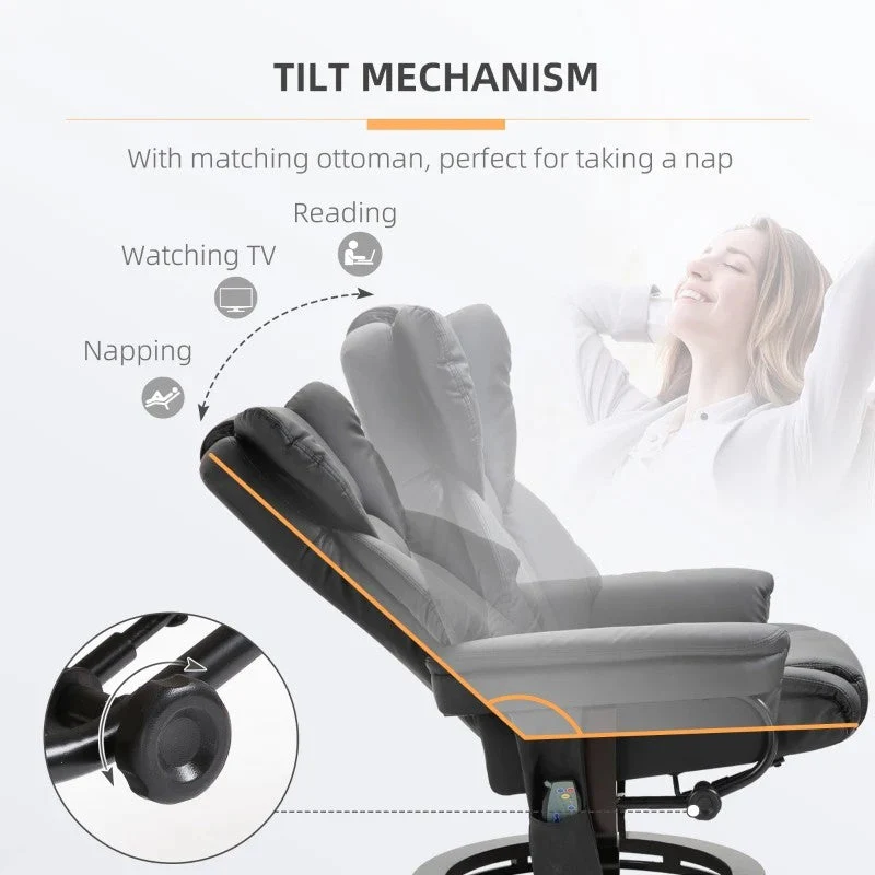 Adjustable Black Faux Leather Remote Massage Recliner Chair w/ Ottoman - Image 3