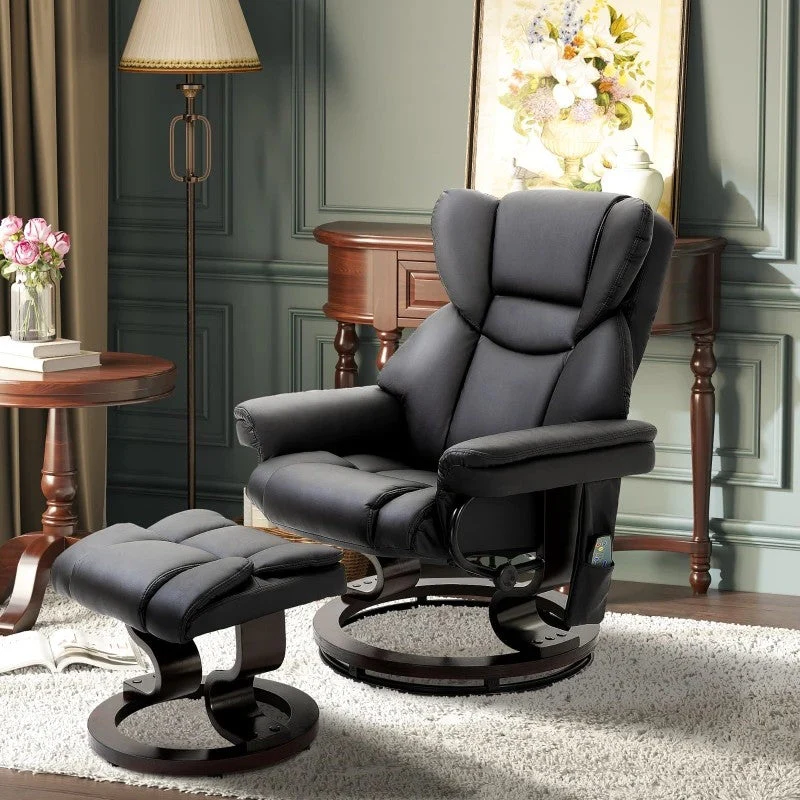 Adjustable Black Faux Leather Remote Massage Recliner Chair w/ Ottoman - Image 4