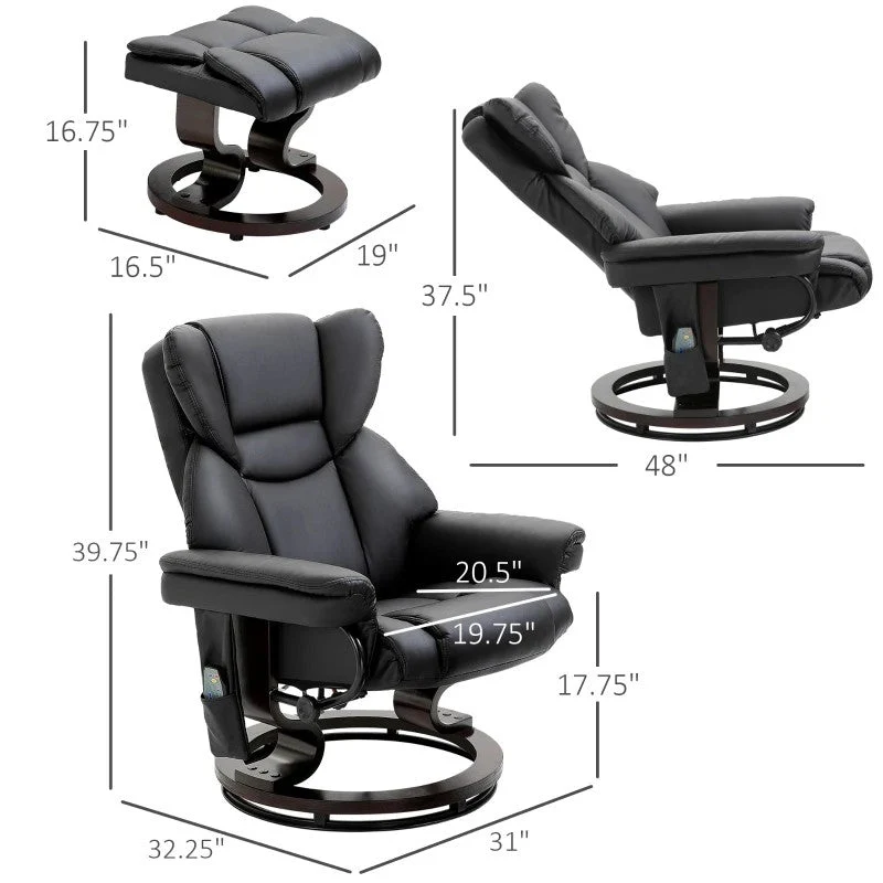 Adjustable Black Faux Leather Remote Massage Recliner Chair w/ Ottoman - Image 5