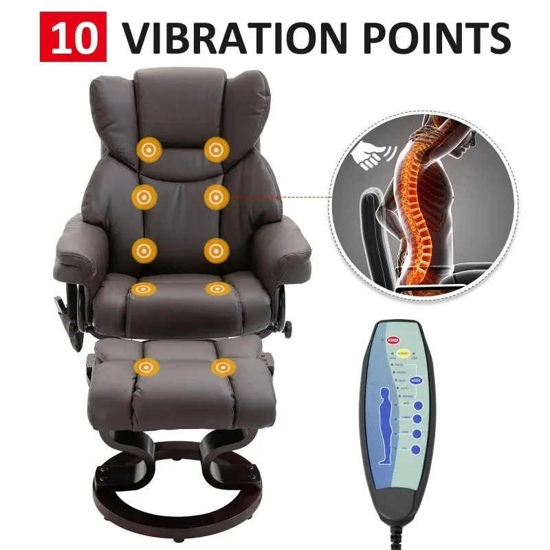 Adjustable Brown Faux Leather Remote Massage Recliner Chair w/ Ottoman - Image 2