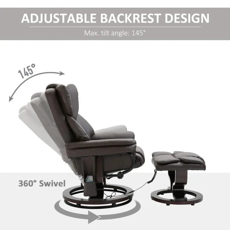 Adjustable Brown Faux Leather Remote Massage Recliner Chair w/ Ottoman - Image 3