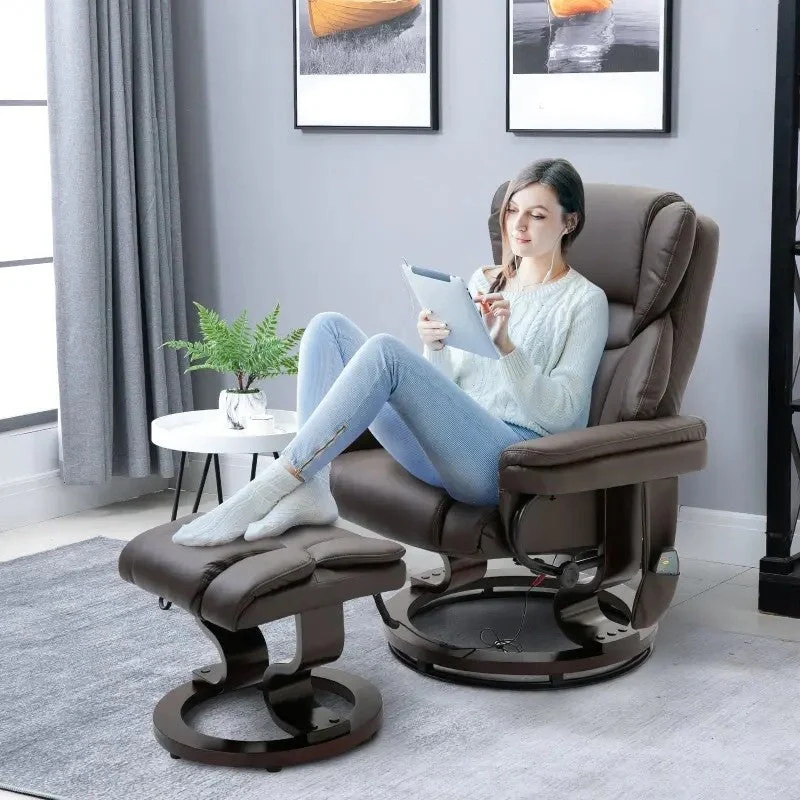 Adjustable Brown Faux Leather Remote Massage Recliner Chair w/ Ottoman - Image 4