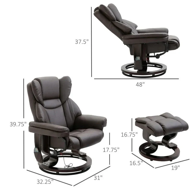 Adjustable Brown Faux Leather Remote Massage Recliner Chair w/ Ottoman - Image 5