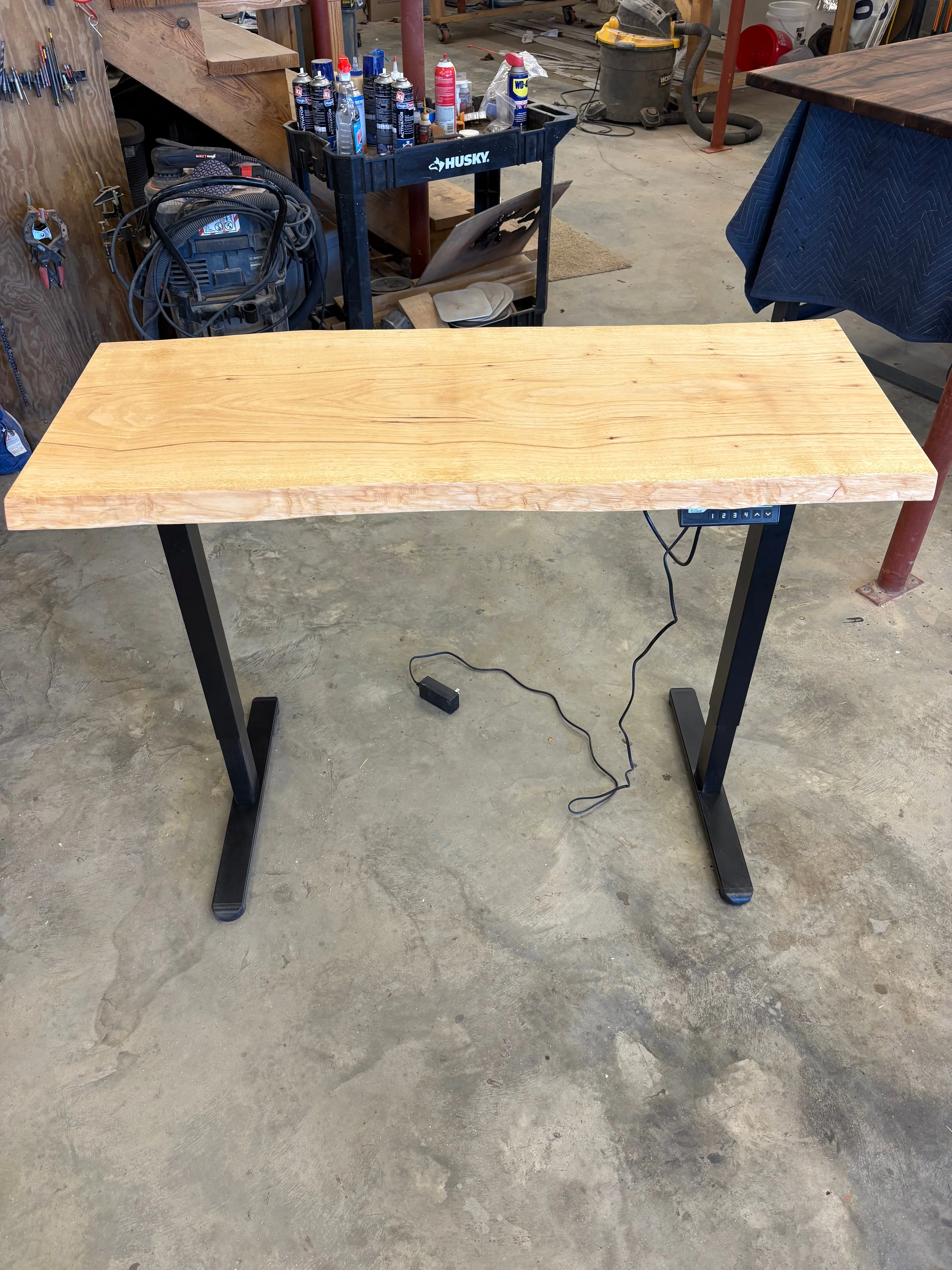 Adjustable height sit/stand pecan desk - Image 2