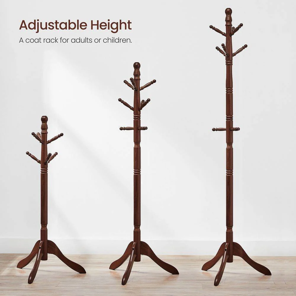 Adjustable Height Solid Wood Coat Rack with 10 Hooks in Dark Brown Finish - Image 4