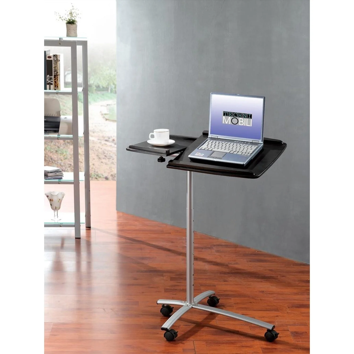 Adjustable Laptop Computer Cart Desk Stand in Graphite Wood Grain - Image 4