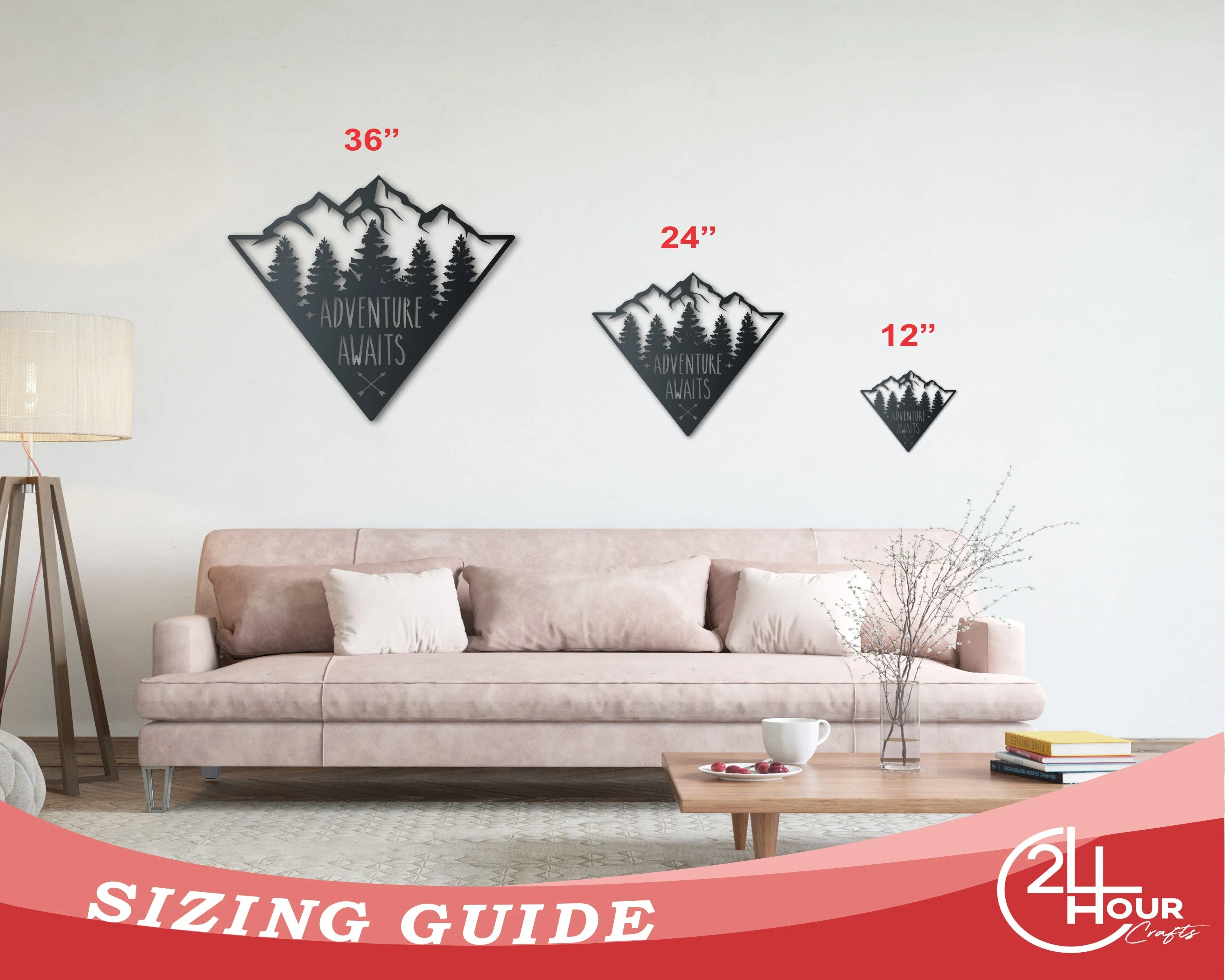 Adventure Mountains Metal Sign | Mountain Forest Wall Art | Indoor Outdoor | Up to 46" | Over 20 Color Options - Image 3