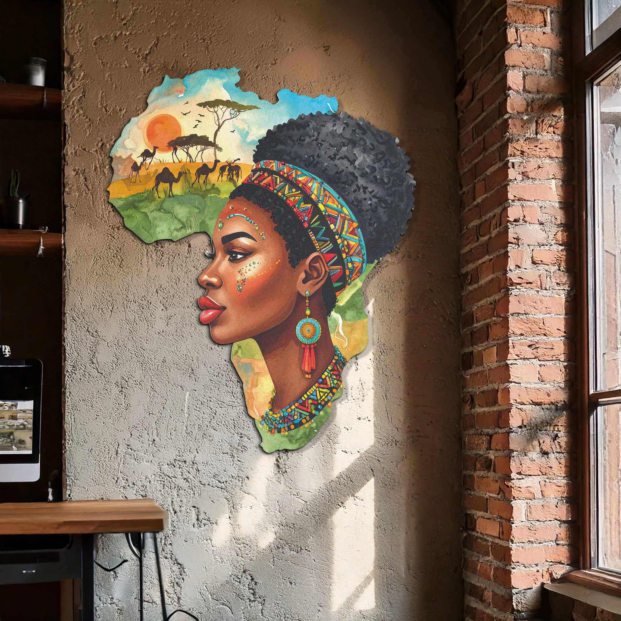 African Woman in Map Metal Wall Art – Cultural UV Printed Decor-KAFUVM012 - Image 2