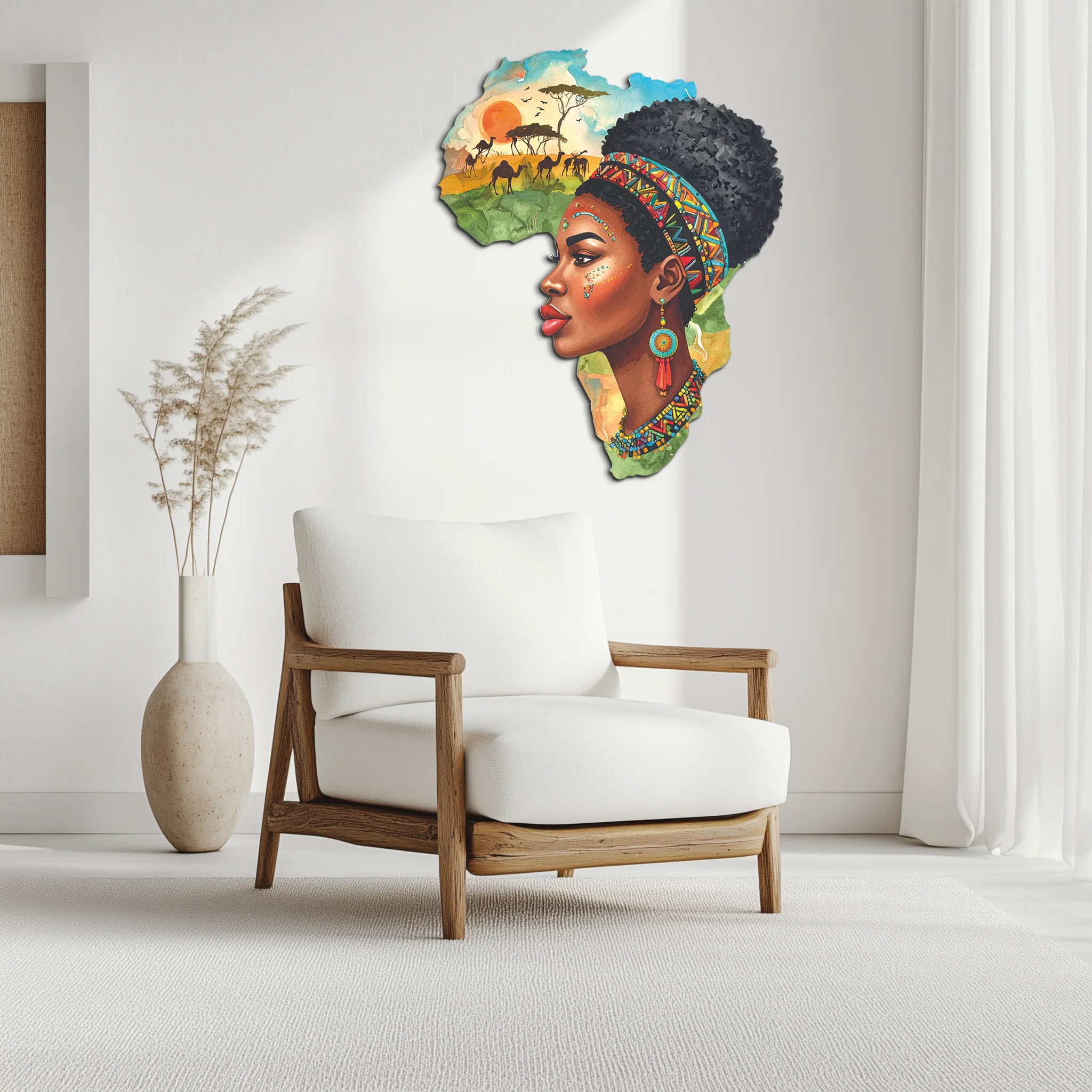 African Woman in Map Metal Wall Art – Cultural UV Printed Decor-KAFUVM012 - Image 3