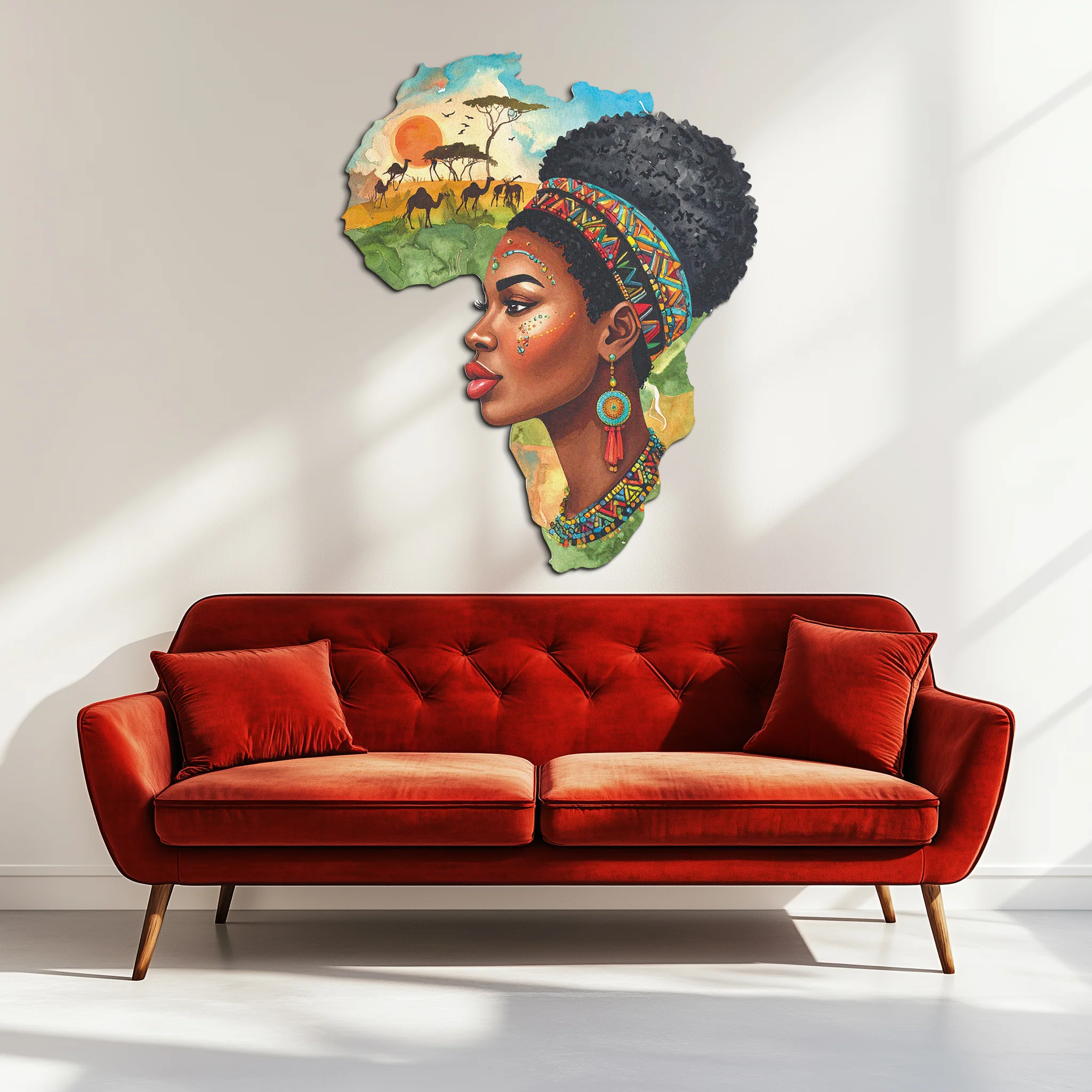 African Woman in Map Metal Wall Art – Cultural UV Printed Decor-KAFUVM012 - Image 4