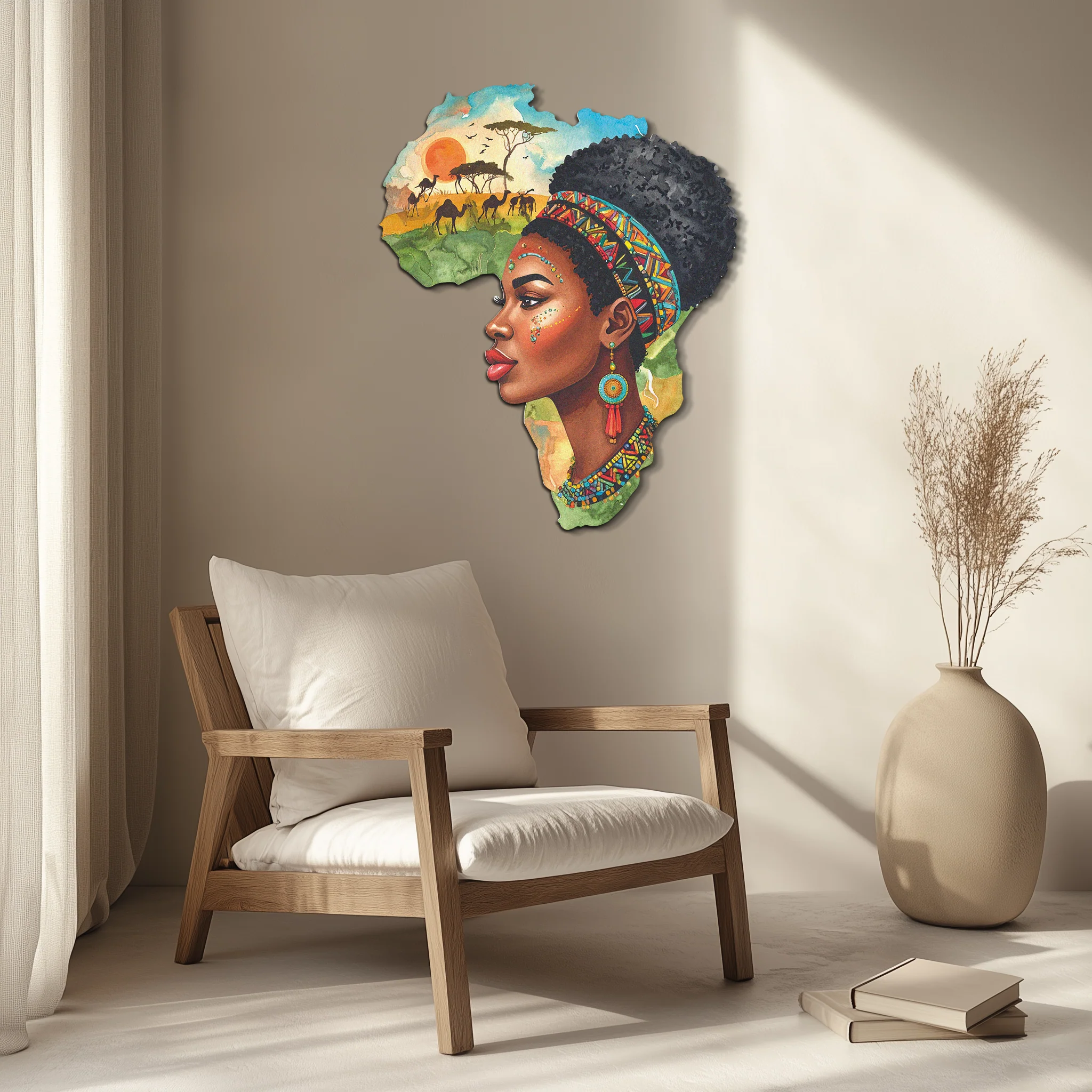 African Woman in Map Metal Wall Art – Cultural UV Printed Decor-KAFUVM012 - Image 5