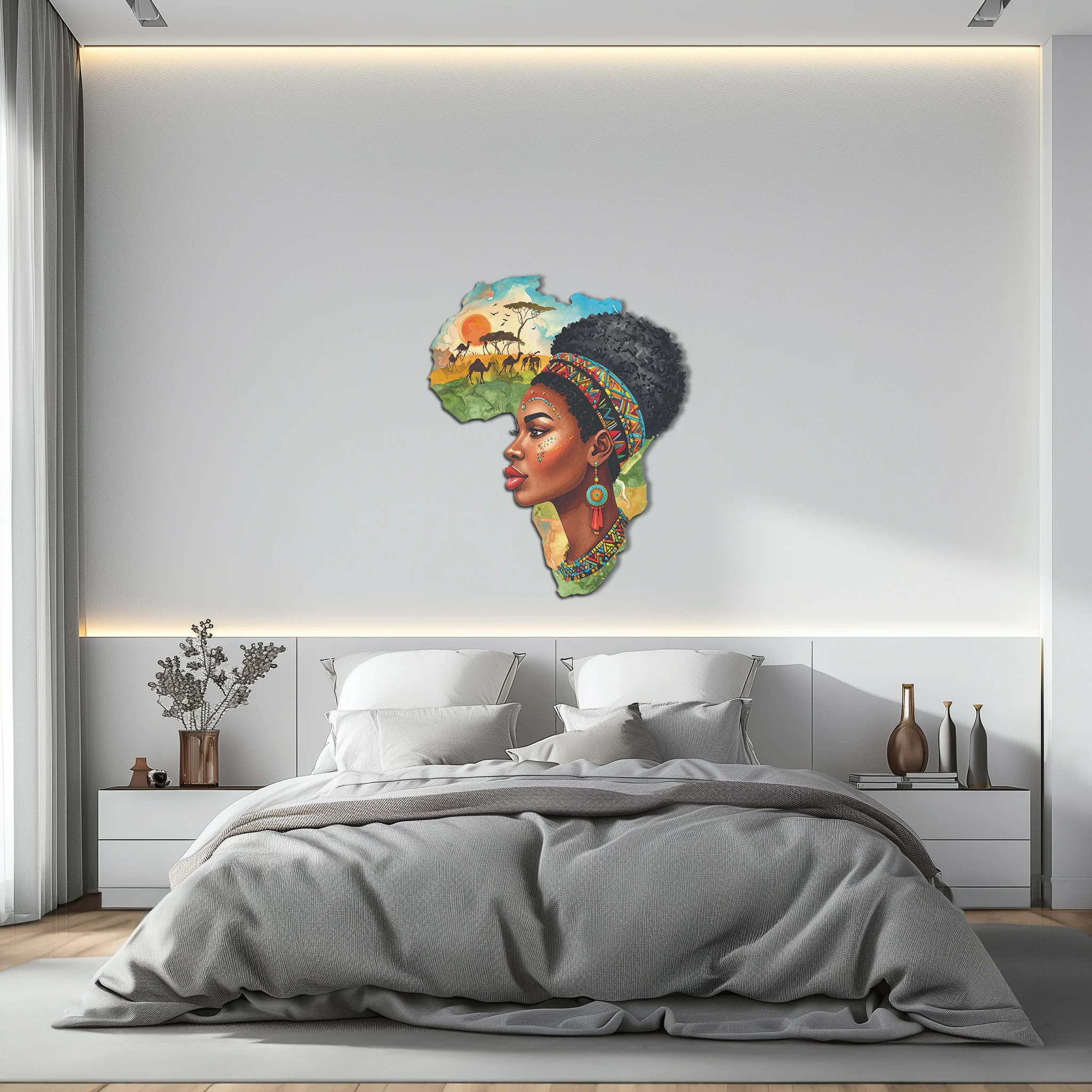 African Woman in Map Metal Wall Art – Cultural UV Printed Decor-KAFUVM012 - Image 7