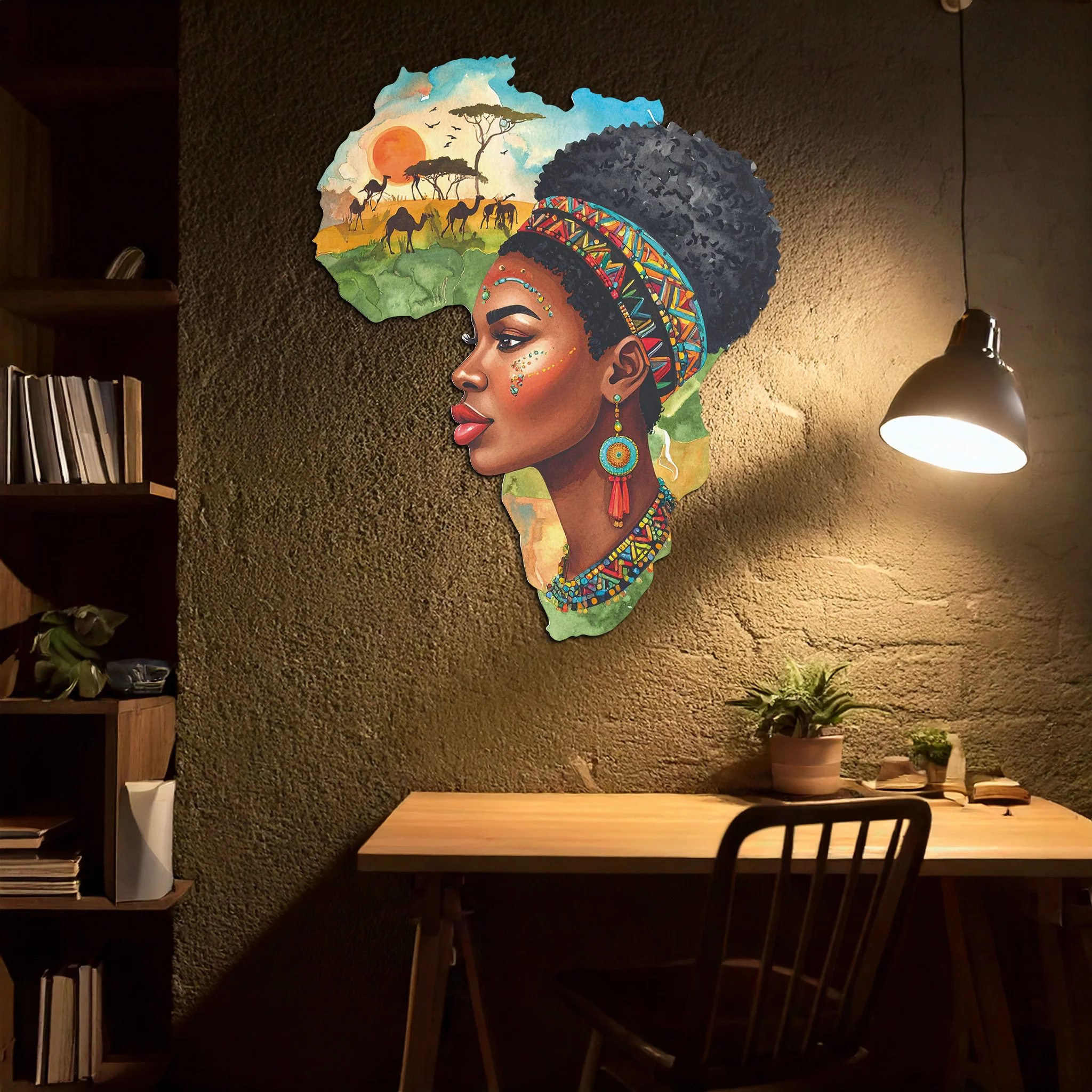 African Woman in Map Metal Wall Art – Cultural UV Printed Decor-KAFUVM012 - Image 8