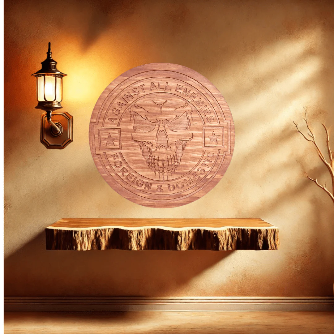 Against all enemies skull sign.