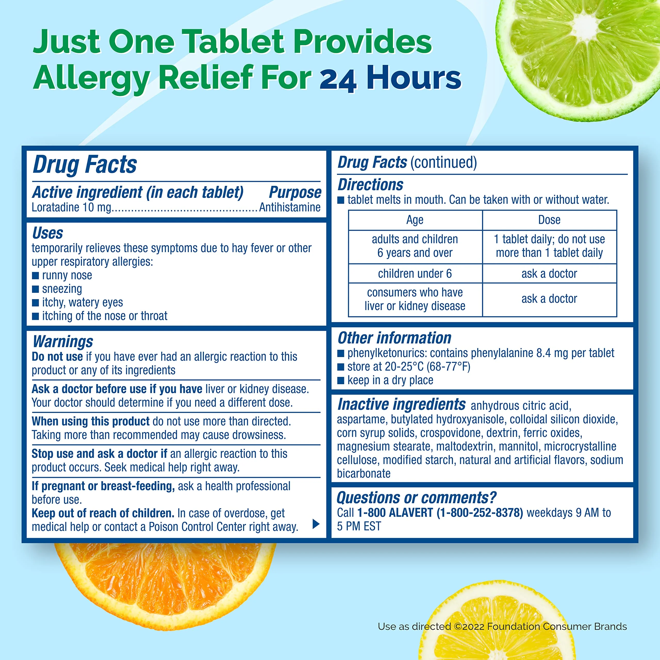 Alavert Allergy 24 Hour Relief, Citrus Burst Flavor, Orally Disintegrating Allergy Tablets, Non-drowsy Antihistamine, Loratadine 10mg, 18 Count - Image 3
