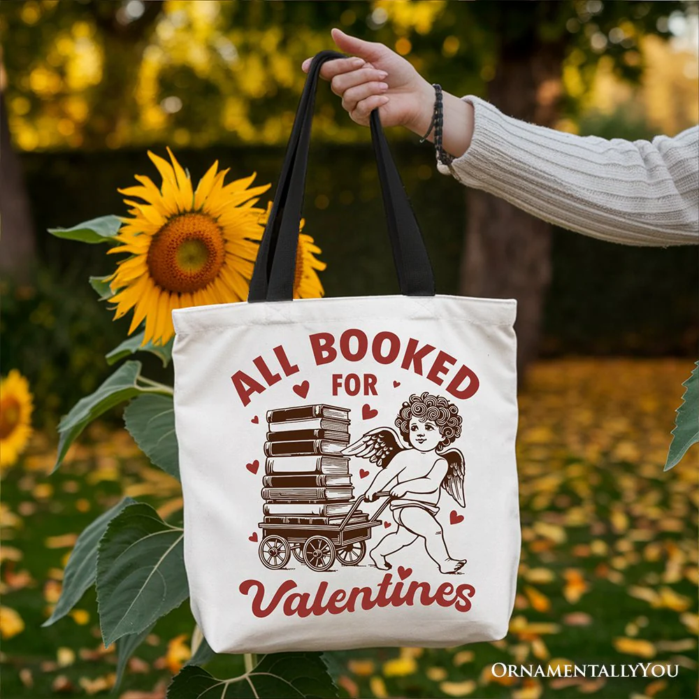 All Booked For Valentines Cupid Canvas Tote Bag, Vintage Funny Bookworm Gift - Image 10